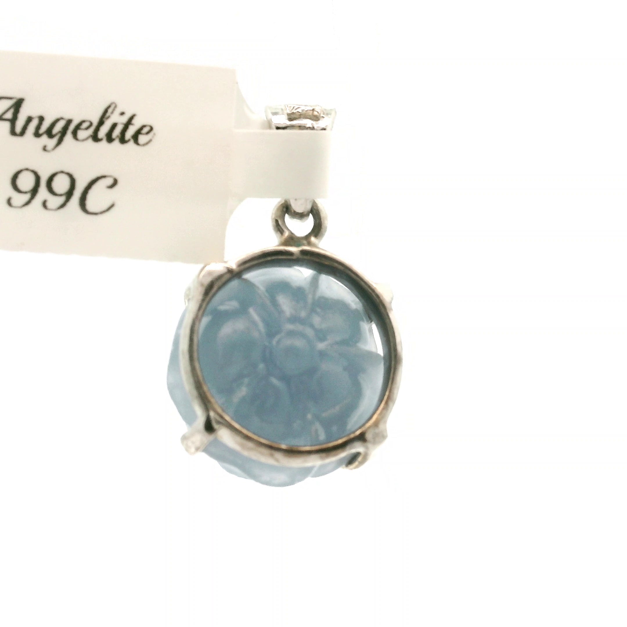 Angelite Flower Pendant .925 Silver for Communication and Connection with Angels