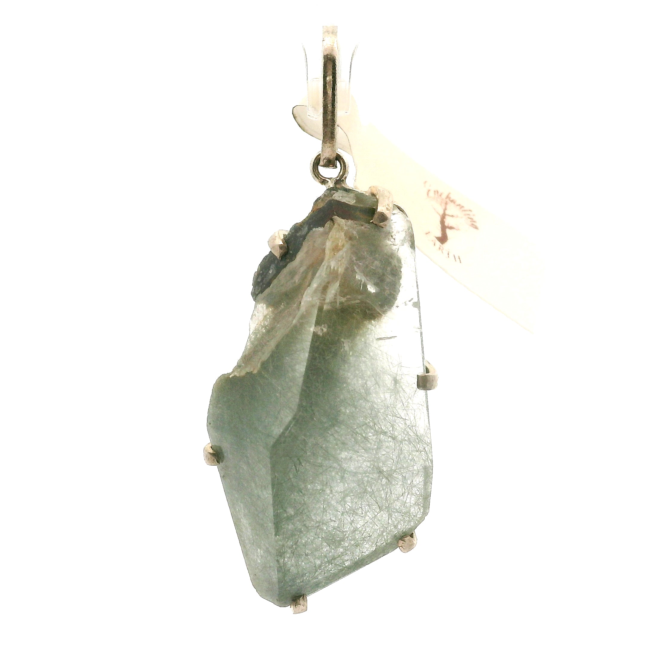 Blue Amphibole Quartz Pendant .925 Sterling Silver for Angelic Connection, Lucid Dreaming and Channeling