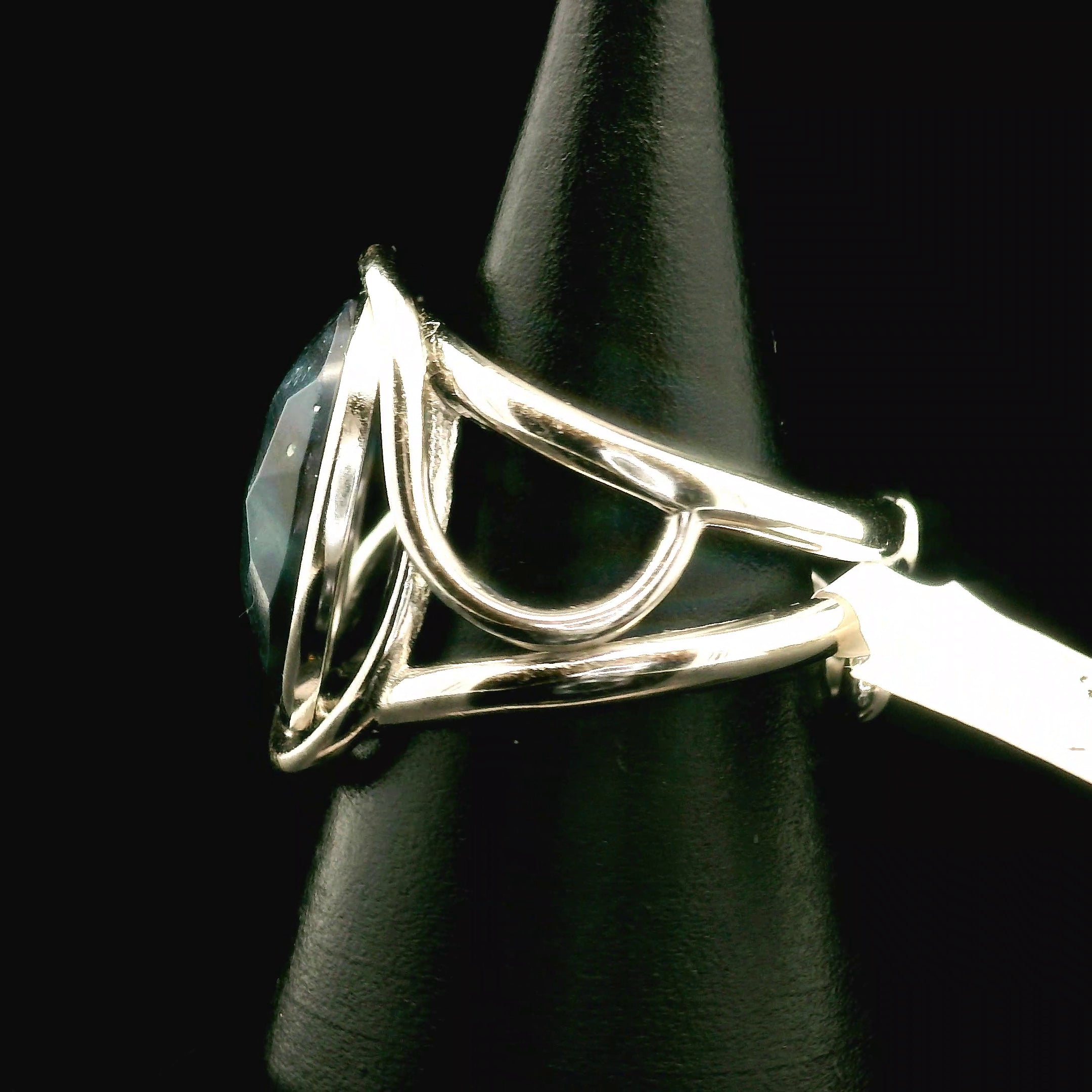 Swedish Blue Glass Cuff Ring 925 Silver for Peace, Protection and Clarity