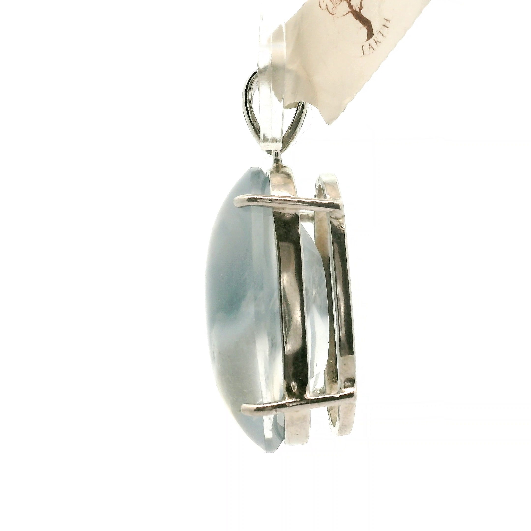 Blue Amphibole Quartz Cuff Pendant .925 Sterling Silver for Angellic Connection, Lucid Dreaming and Protection