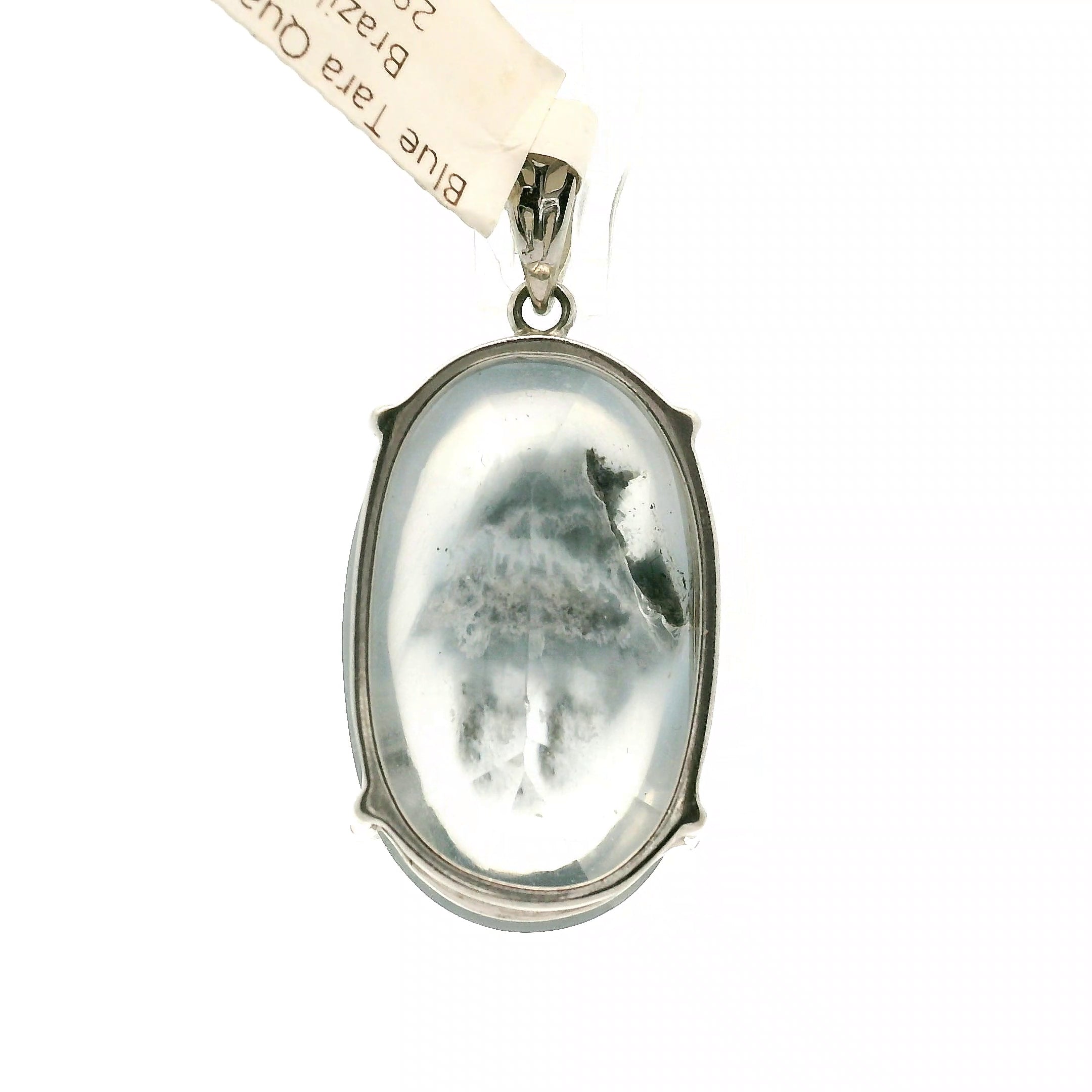 Blue Amphibole Quartz Cuff Pendant .925 Sterling Silver for Angellic Connection, Lucid Dreaming and Protection