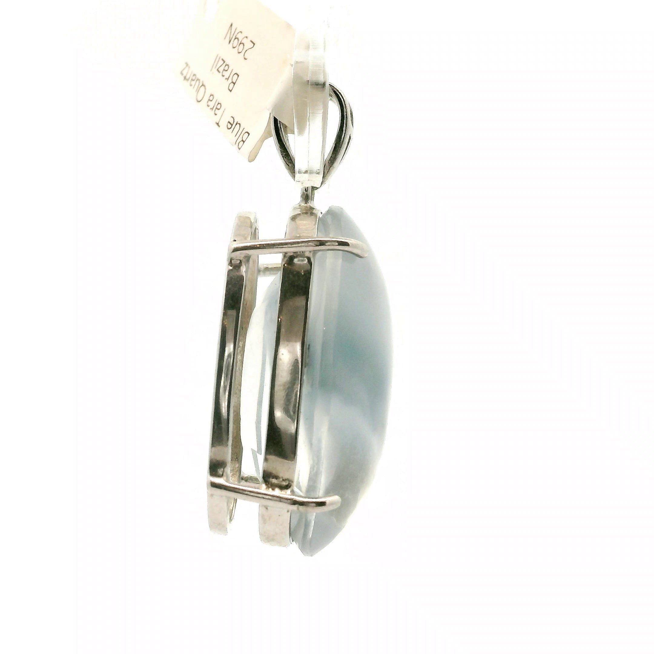 Blue Amphibole Quartz Cuff Pendant .925 Sterling Silver for Angellic Connection, Lucid Dreaming and Protection