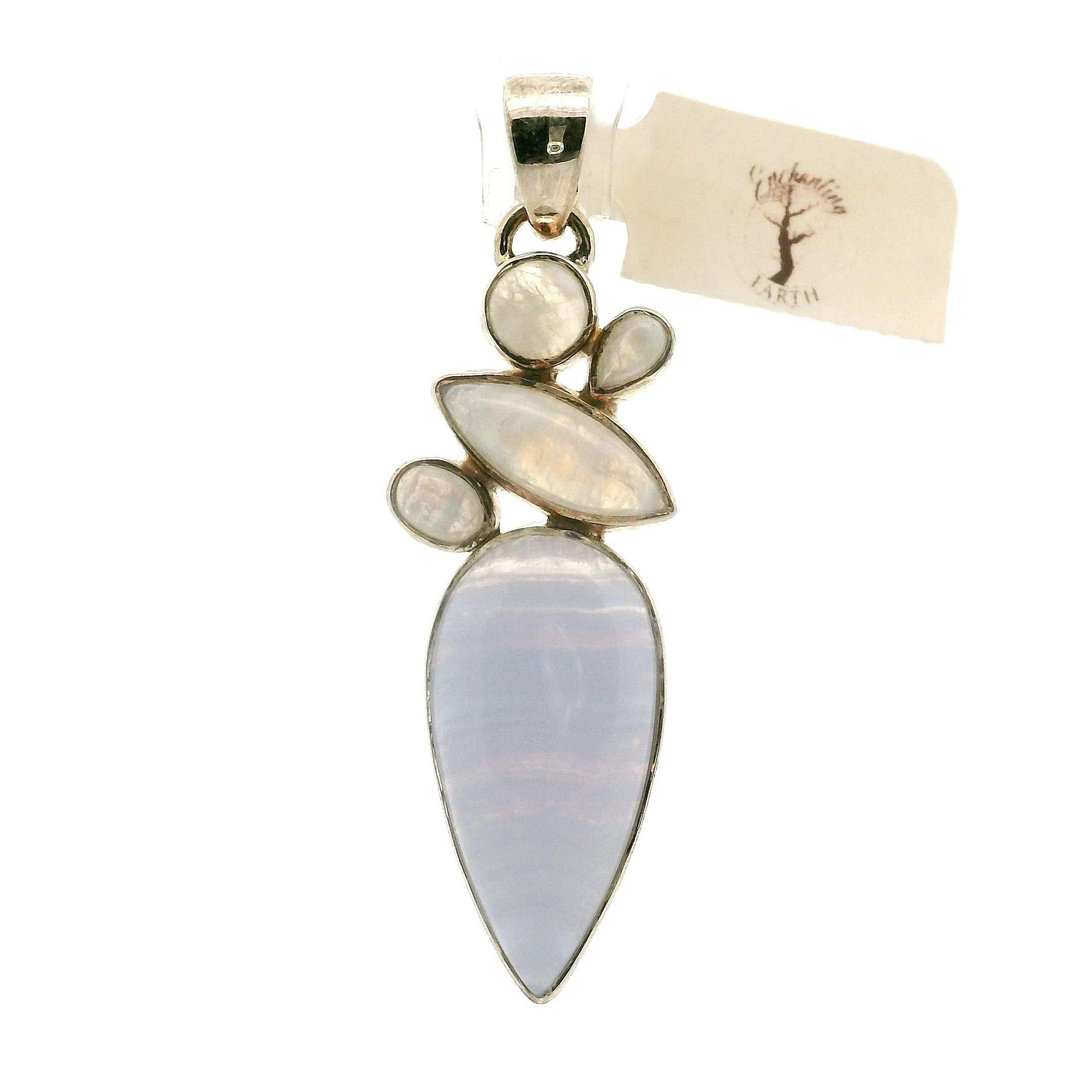 Blue Lace Agate Multi-Stone Pendant .925 Silver for Loving and Honest Communication