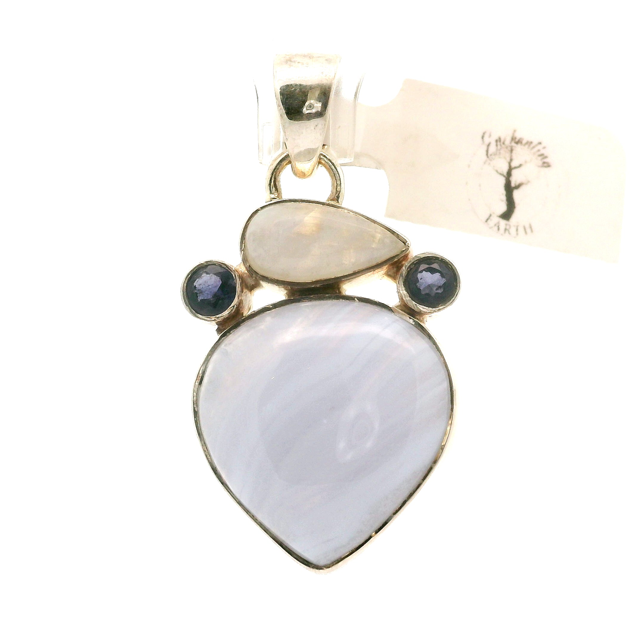 Blue Lace Agate Multi-Stone Pendant .925 Silver for Loving and Honest Communication
