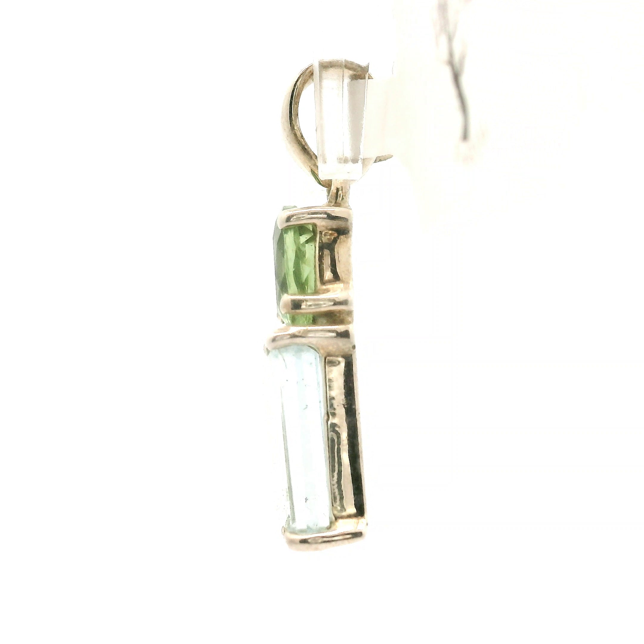 Aquamarine and Peridot Pendant .925 Silver Adjustable Cuff Ring for Calm Communication
