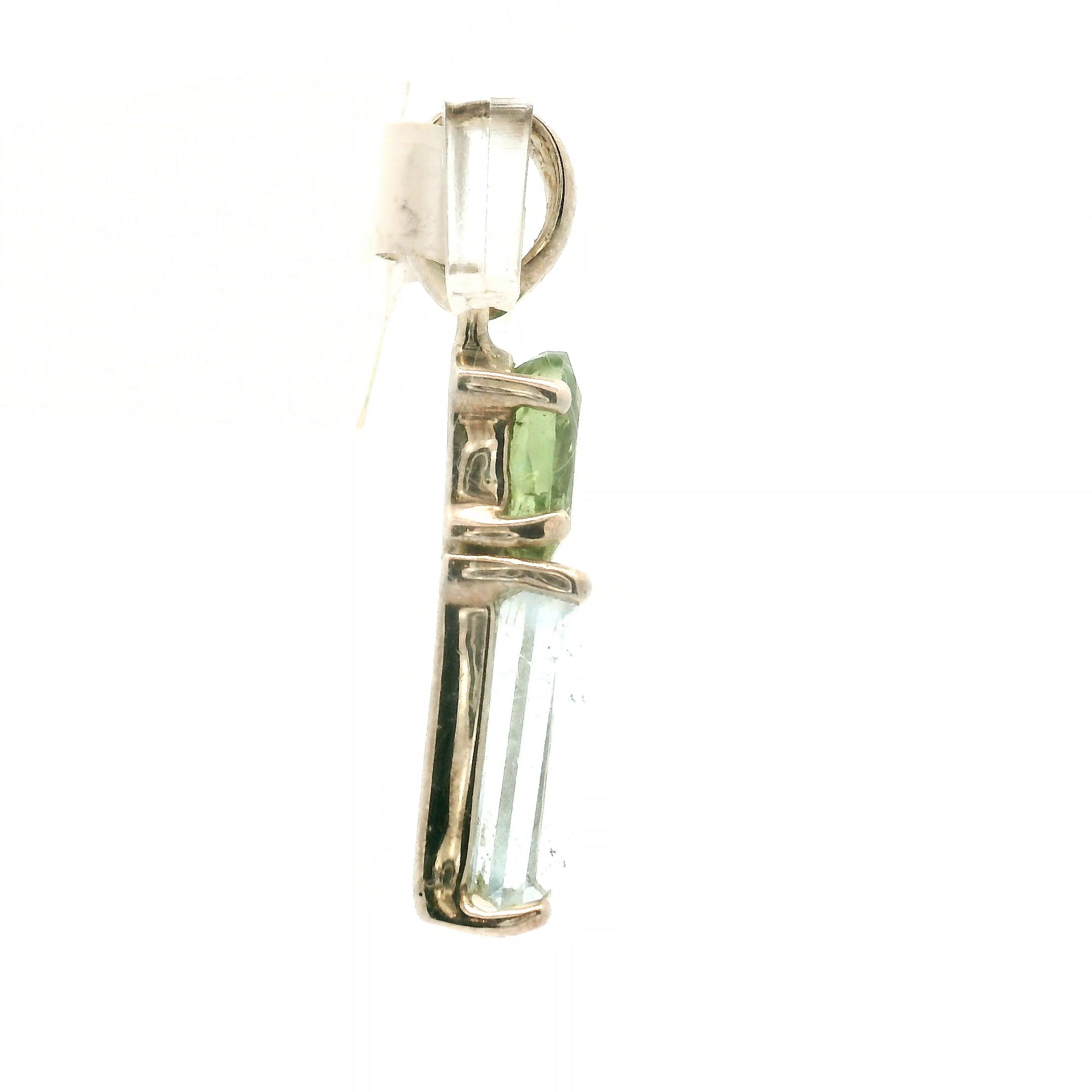 Aquamarine and Peridot Pendant .925 Silver Adjustable Cuff Ring for Calm Communication