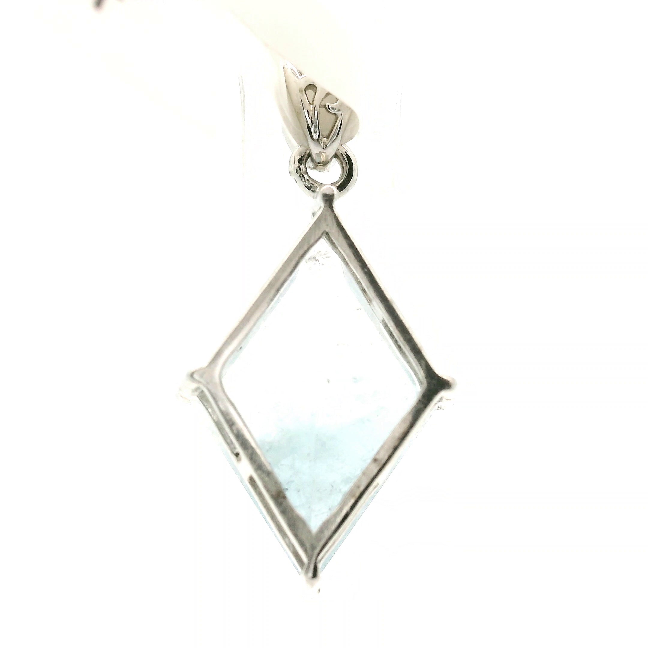 Aquamarine Diamond Shape Pendant .925 Silver Adjustable Cuff Ring for Calm Communication