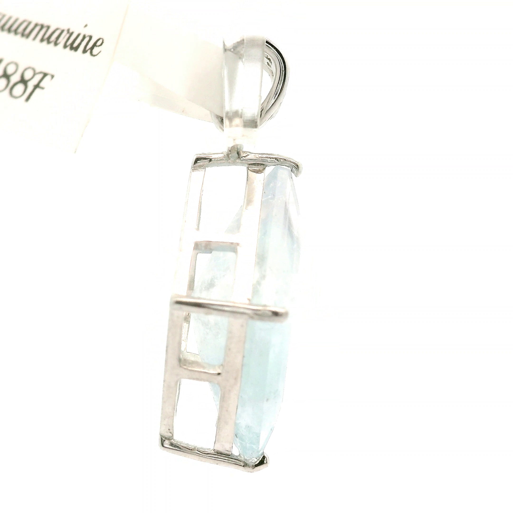 Aquamarine Diamond Shape Pendant .925 Silver Adjustable Cuff Ring for Calm Communication