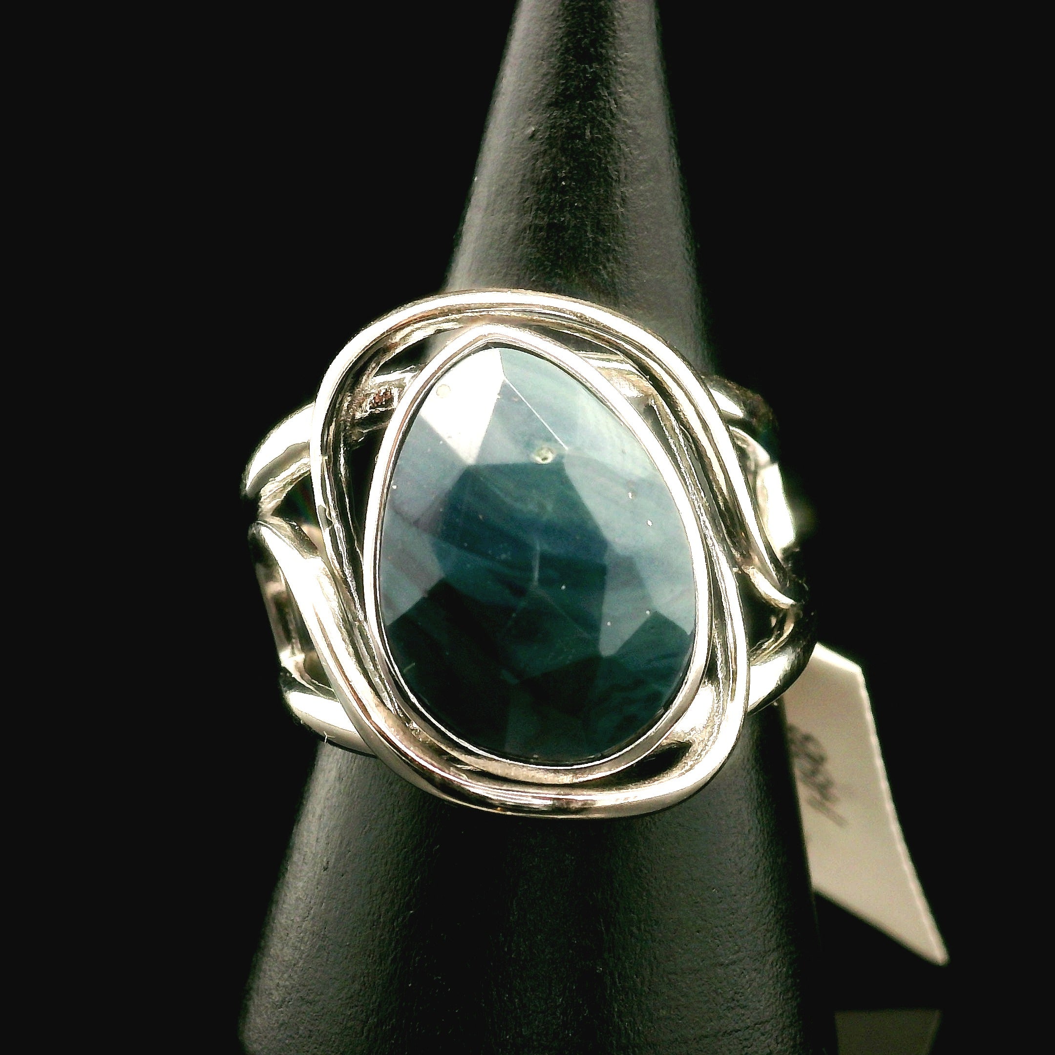 Swedish Blue Glass Cuff Ring 925 Silver for Peace, Protection and Clarity