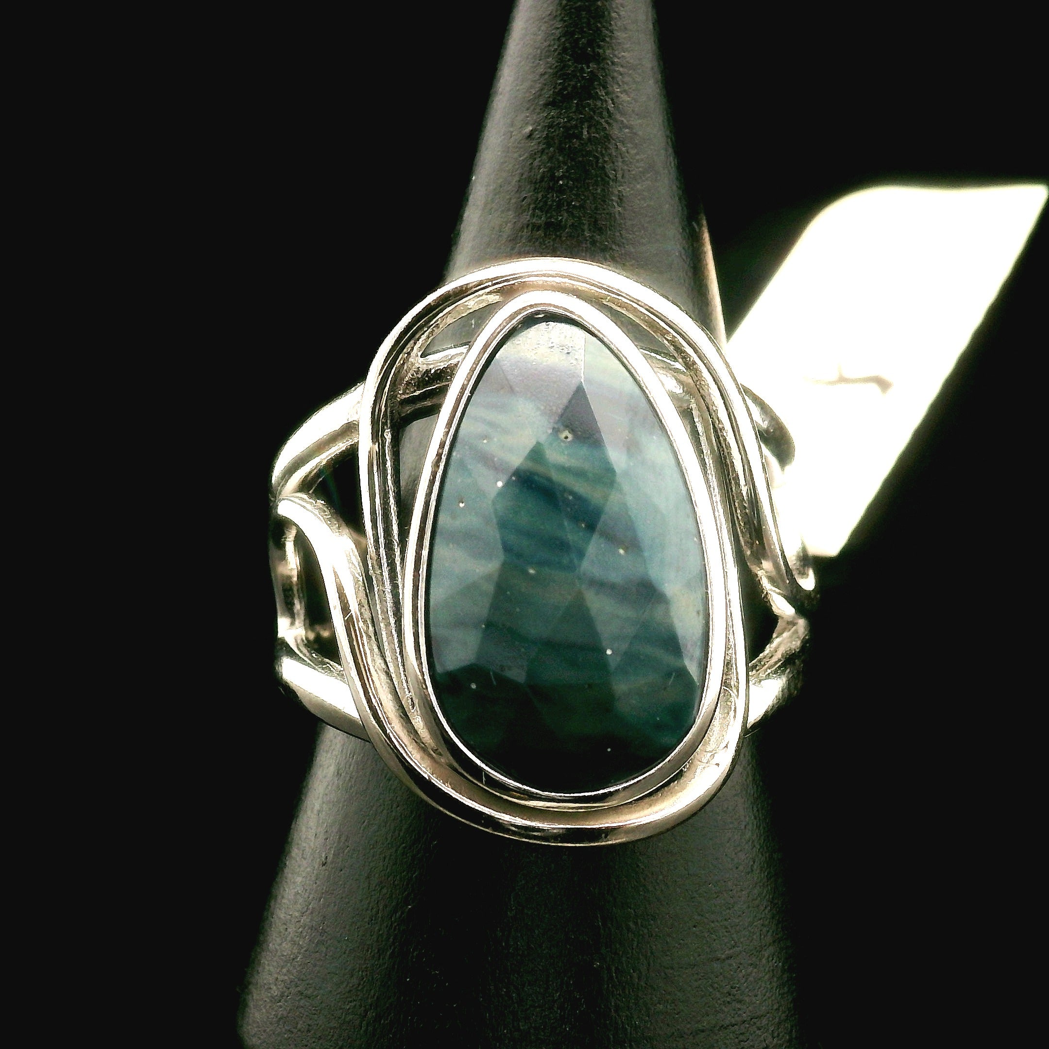 Swedish Blue Glass Cuff Ring 925 Silver for Peace, Protection and Clarity