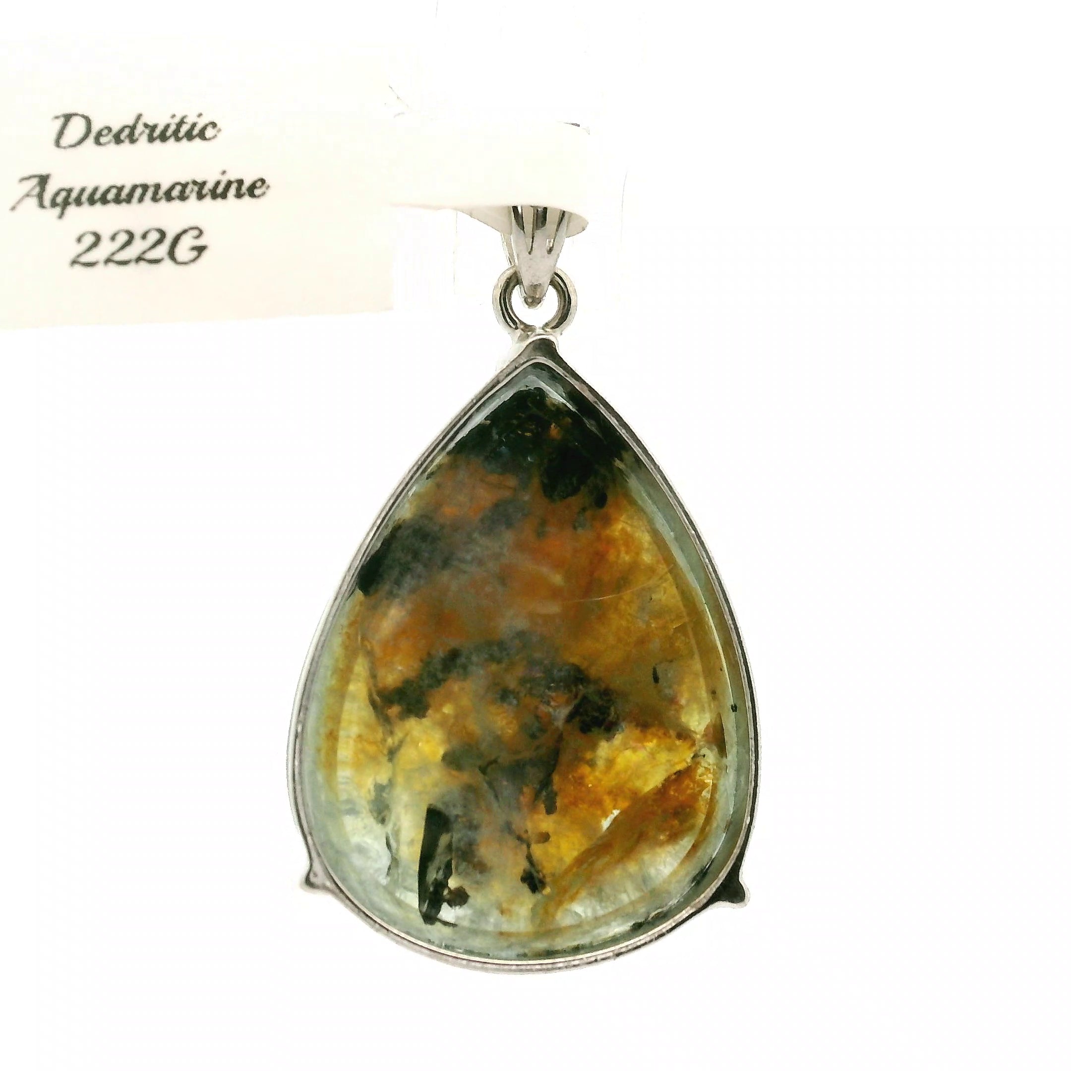 Dendritic Aquamarine Pendant .925 Silver Clarity & Courage