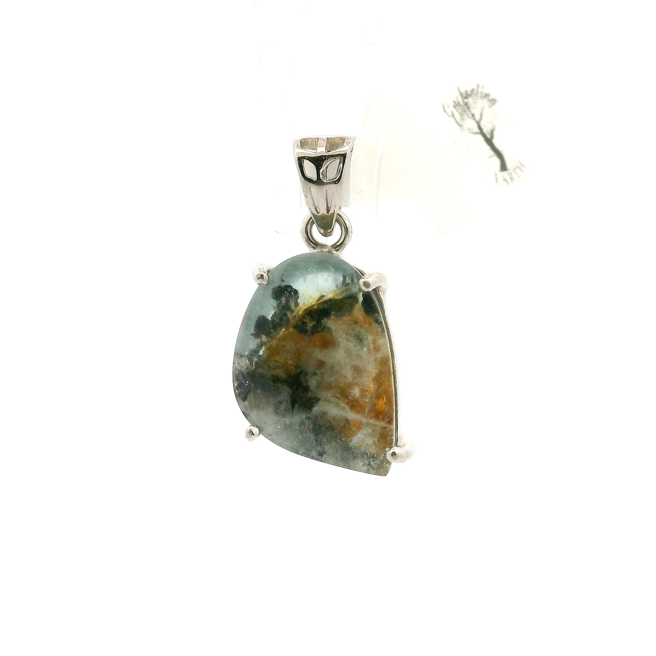 Dendritic Aquamarine Pendant .925 Silver Clarity & Courage