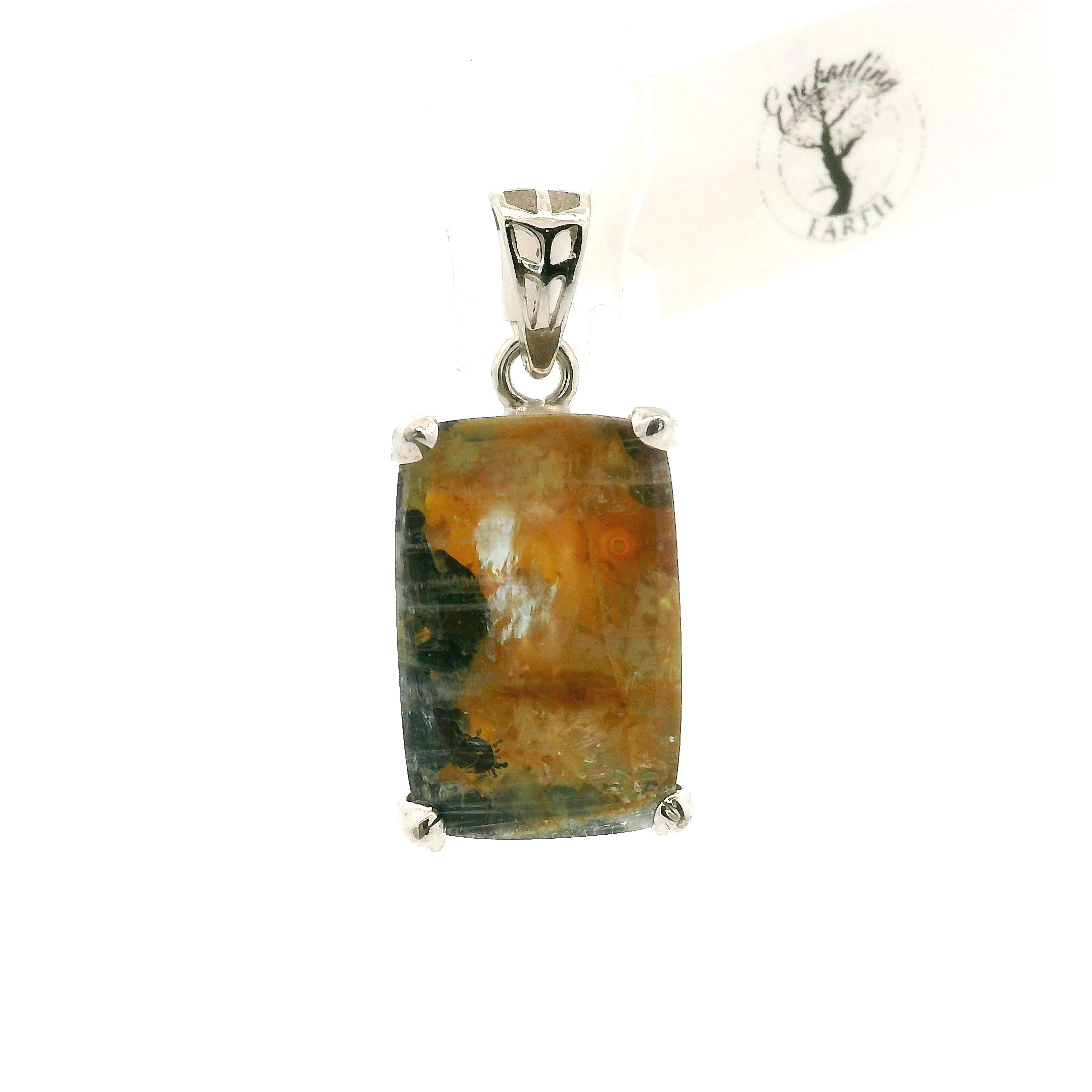 Dendritic Aquamarine Pendant .925 Silver Clarity & Courage