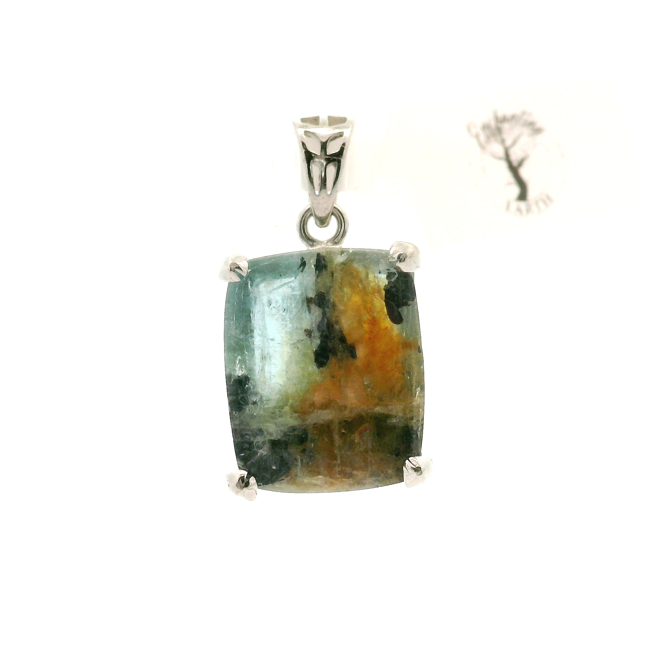 Dendritic Aquamarine Pendant .925 Silver Clarity & Courage