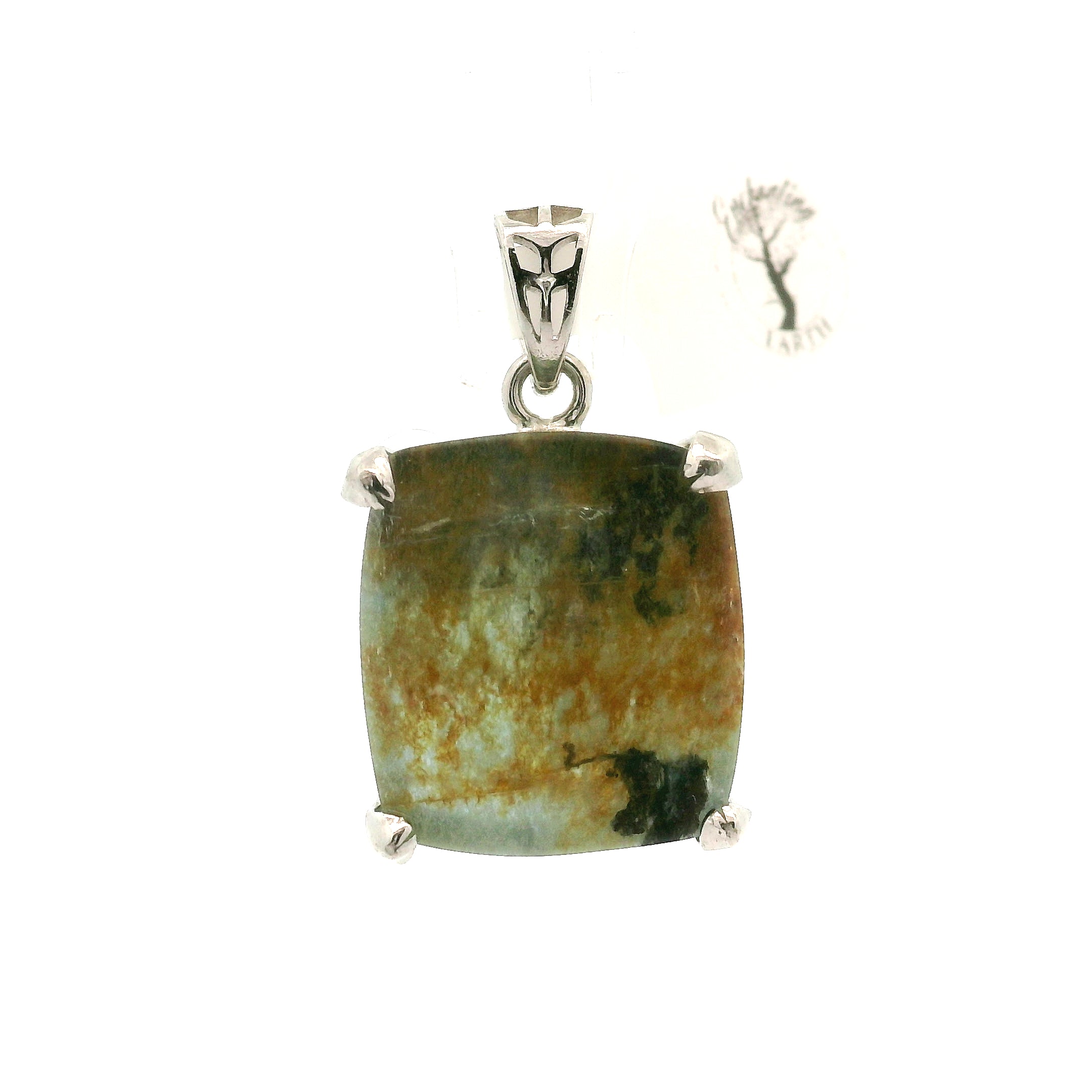 Dendritic Aquamarine Pendant .925 Silver Clarity & Courage