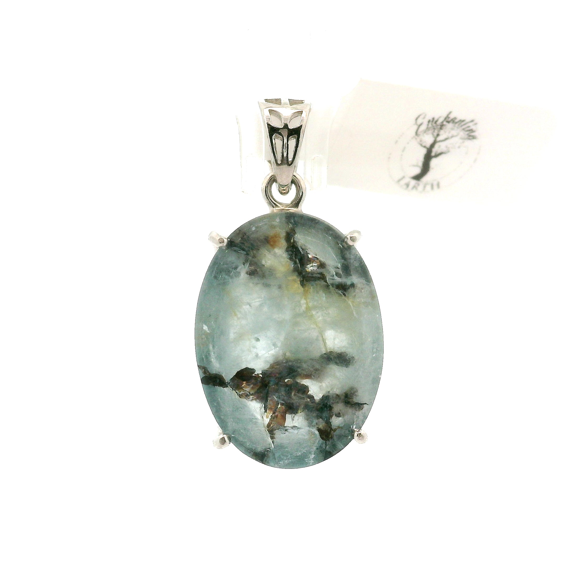 Dendritic Aquamarine Pendant .925 Silver Clarity & Courage