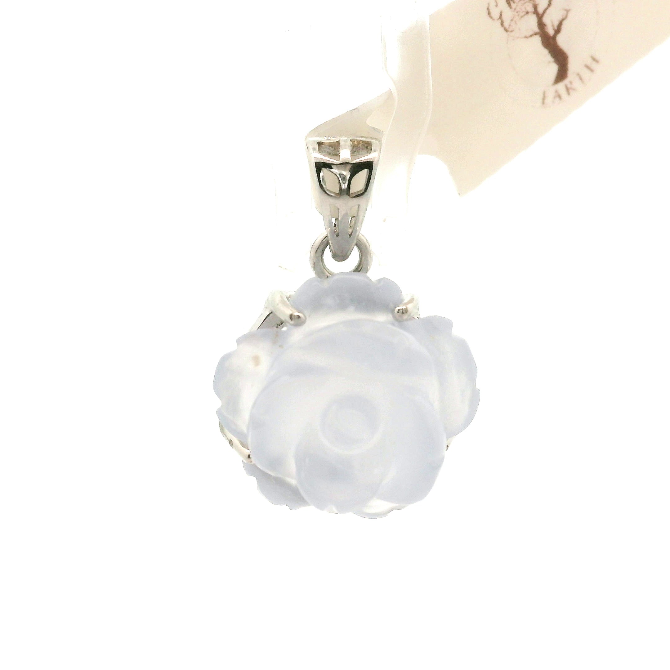 Blue Chalcedony Flower Pendant .925 Silver for Soothing the Body, Mind and Spirit