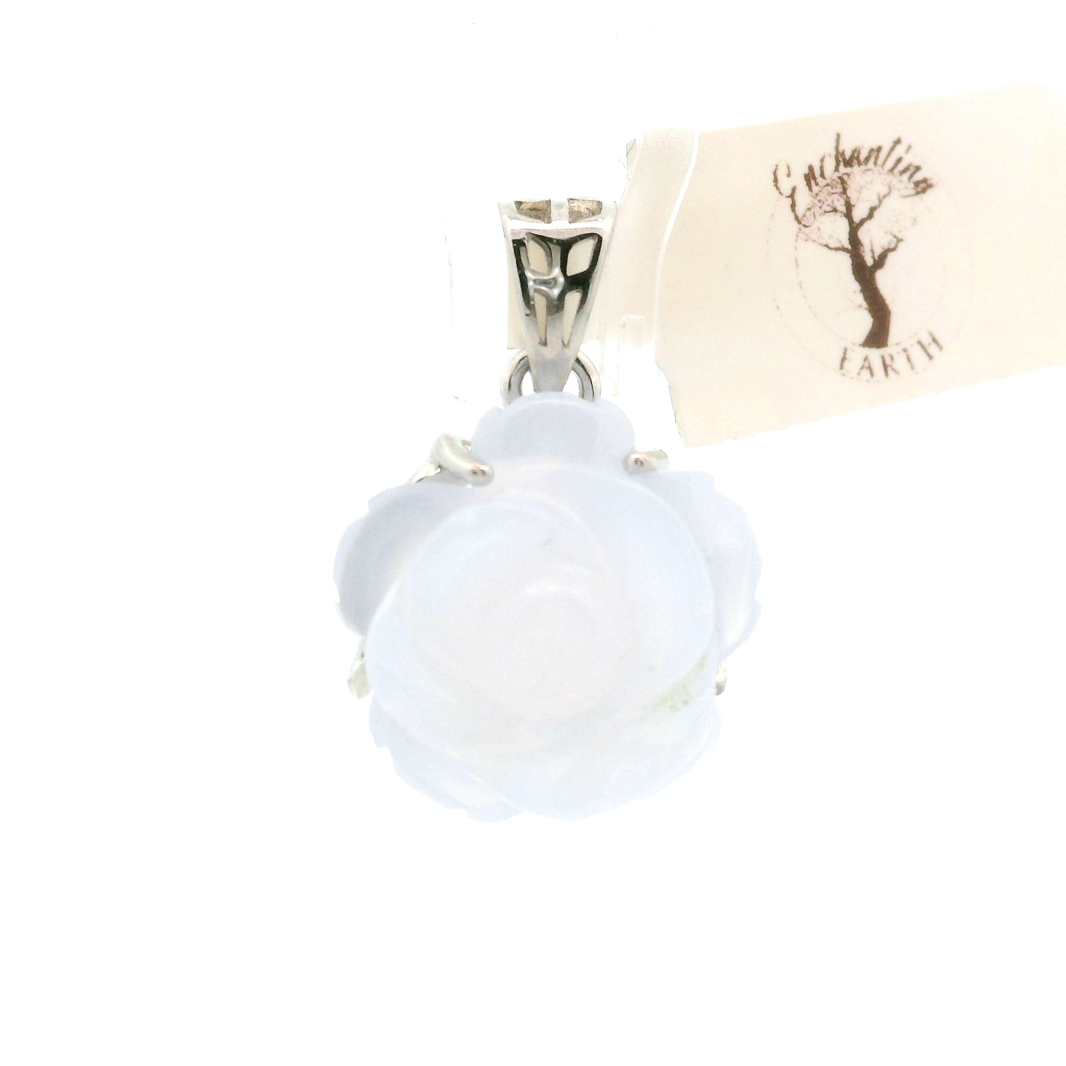 Blue Chalcedony Flower Pendant .925 Silver for Soothing the Body, Mind and Spirit