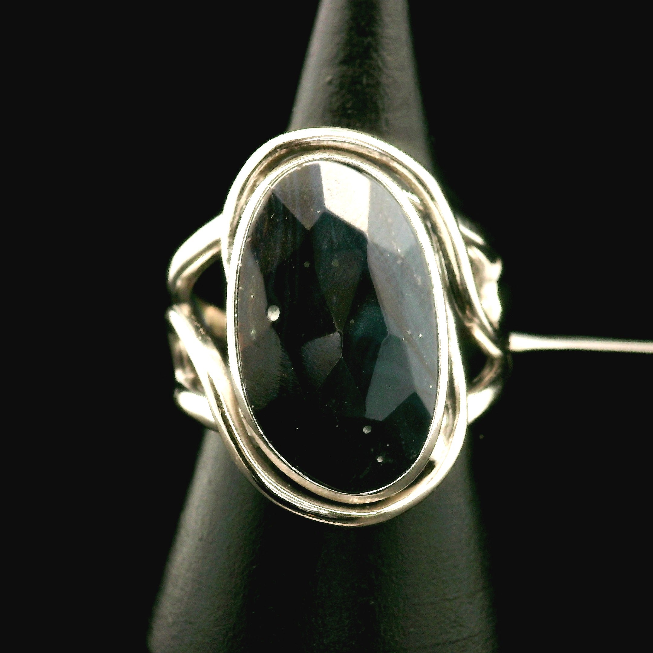 Swedish Blue Glass Cuff Ring 925 Silver for Peace, Protection and Clarity