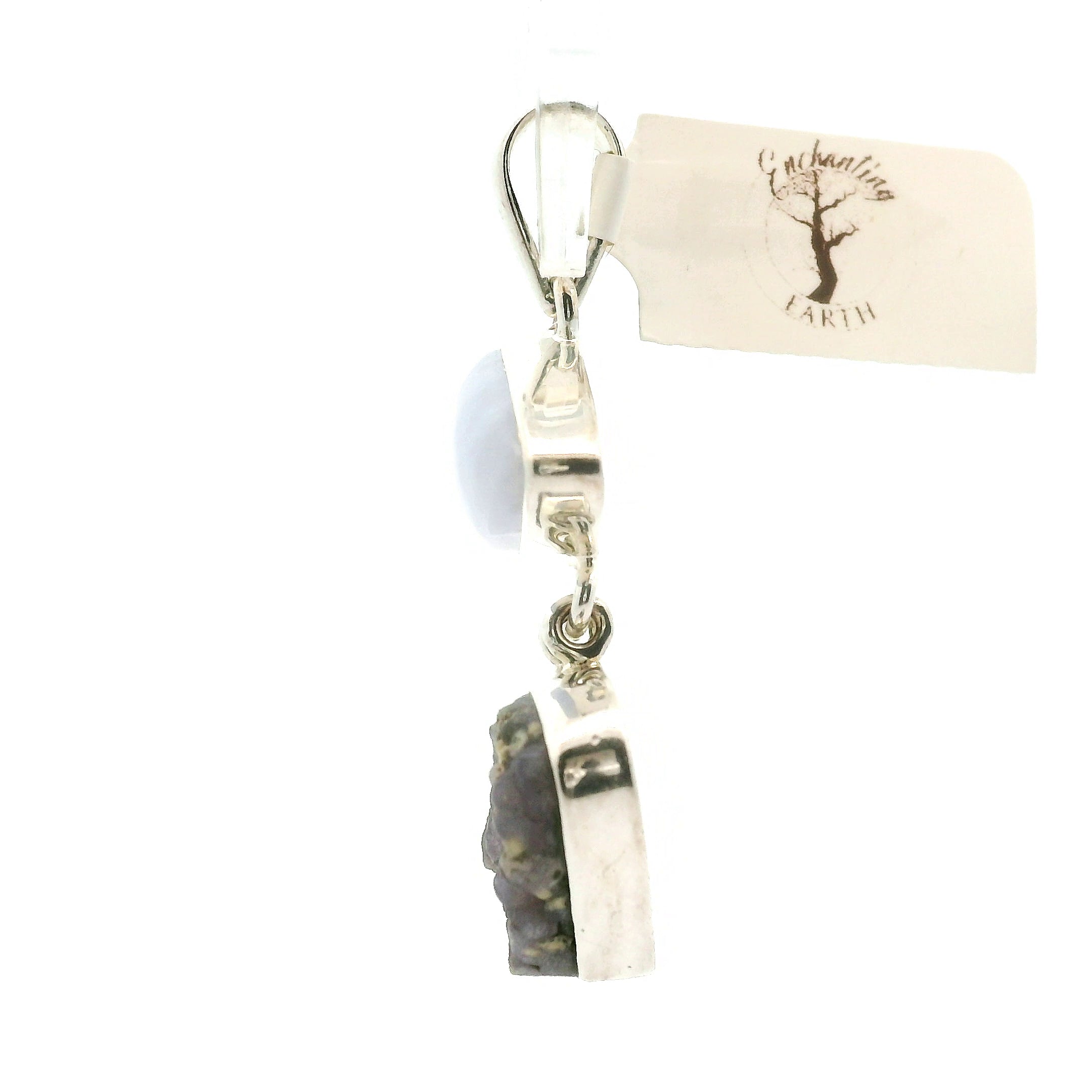 Blue Lace Agate and Grape Agate Druzy Pendant .925 Silver for Loving and Honest Communication