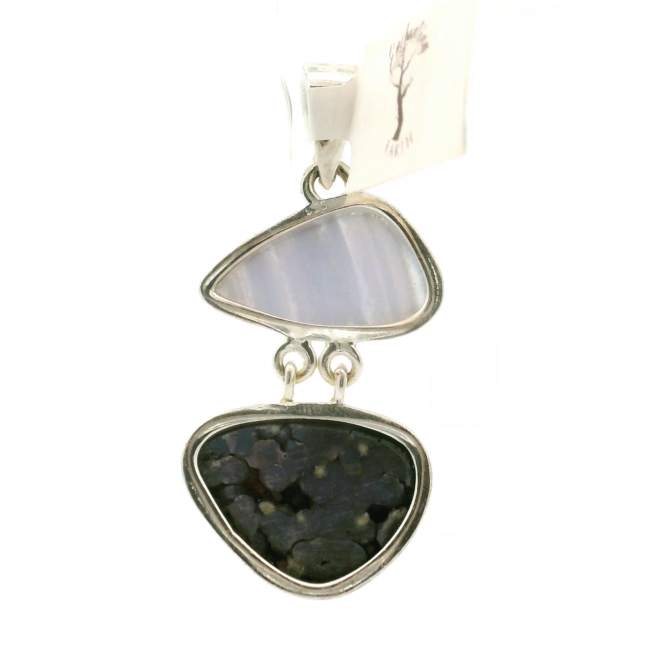 Blue Lace Agate and Grape Agate Druzy Pendant .925 Silver for Loving and Honest Communication