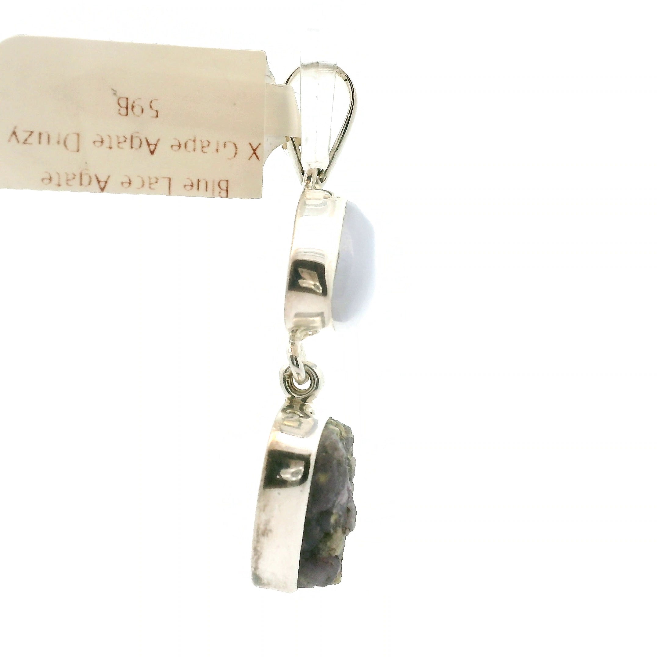 Blue Lace Agate and Grape Agate Druzy Pendant .925 Silver for Loving and Honest Communication