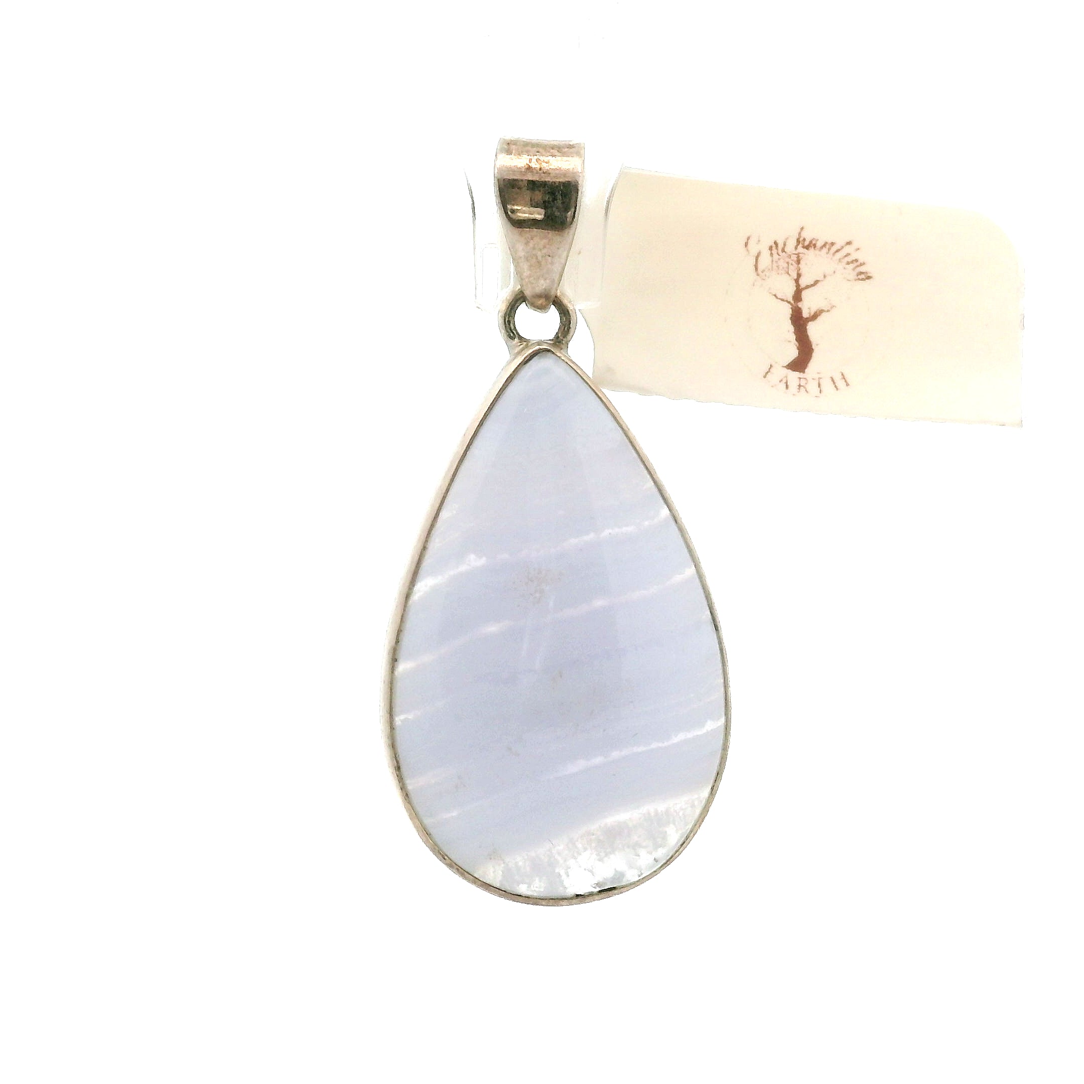 Blue Lace Agate Pendant .925 Silver for Soothing Emotions and Improving Communication