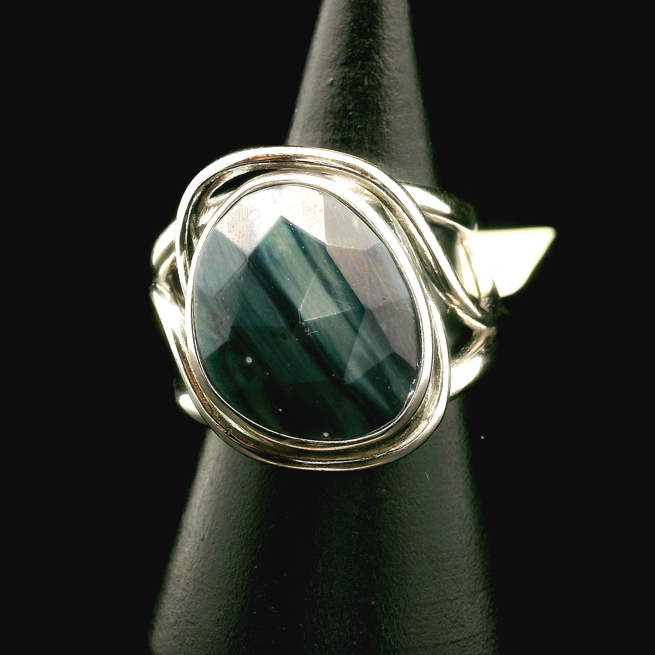 Swedish Blue Glass Cuff Ring 925 Silver for Peace, Protection and Clarity