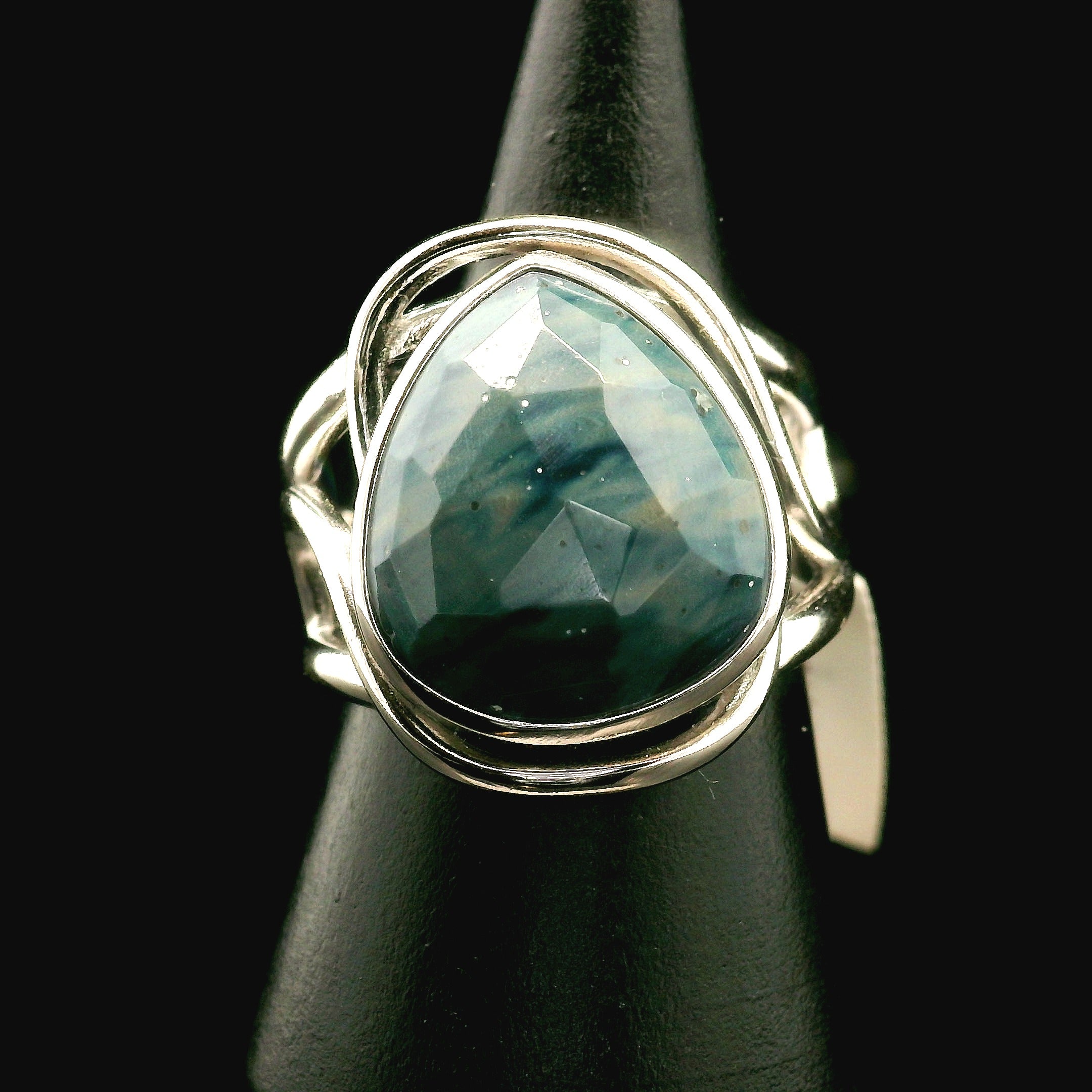 Swedish Blue Glass Cuff Ring 925 Silver for Peace, Protection and Clarity