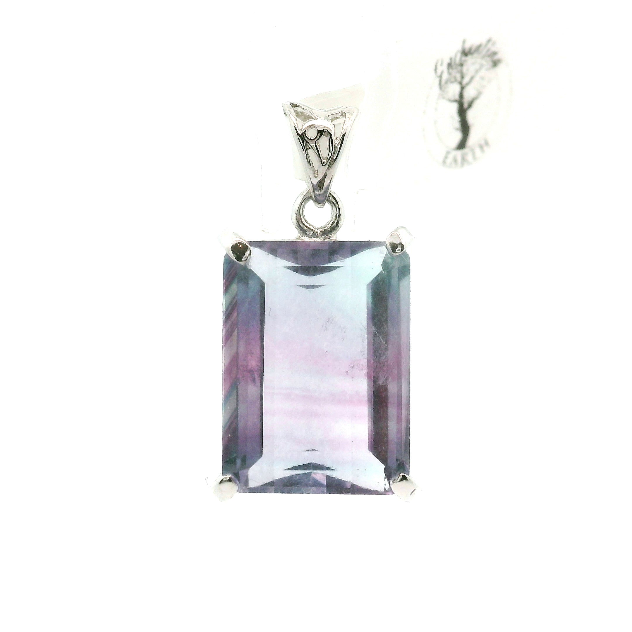 Rainbow Fluorite Emerald Pendant .925 Silver for Clearing Energy Fields and Focusing on your Goals