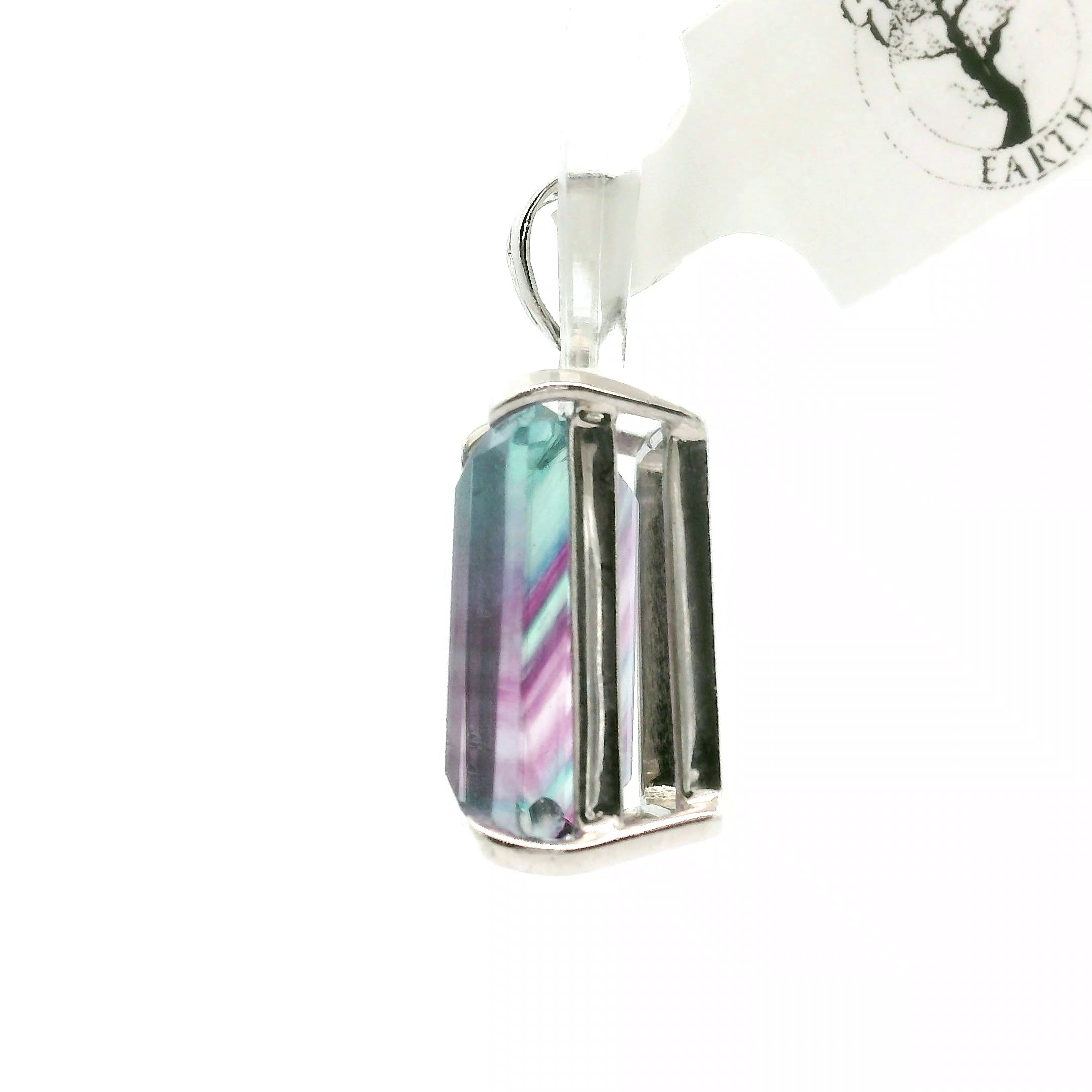 Rainbow Fluorite Emerald Pendant .925 Silver for Clearing Energy Fields and Focusing on your Goals