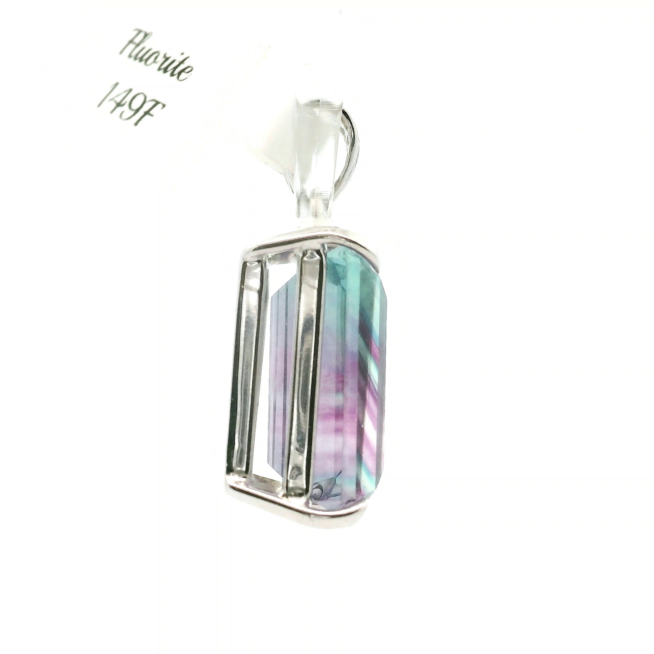 Rainbow Fluorite Emerald Pendant .925 Silver for Clearing Energy Fields and Focusing on your Goals