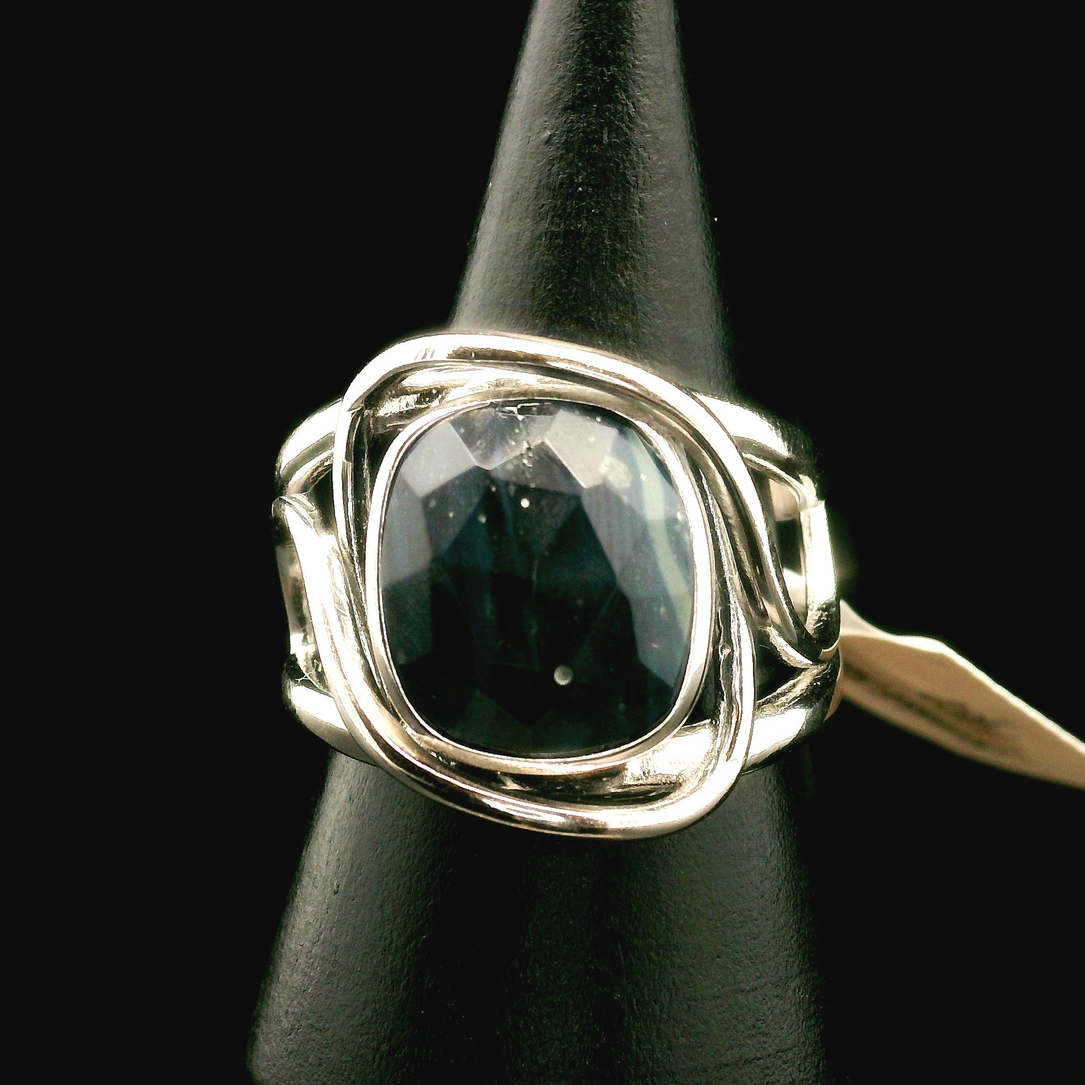 Swedish Blue Glass Cuff Ring 925 Silver for Peace, Protection and Clarity