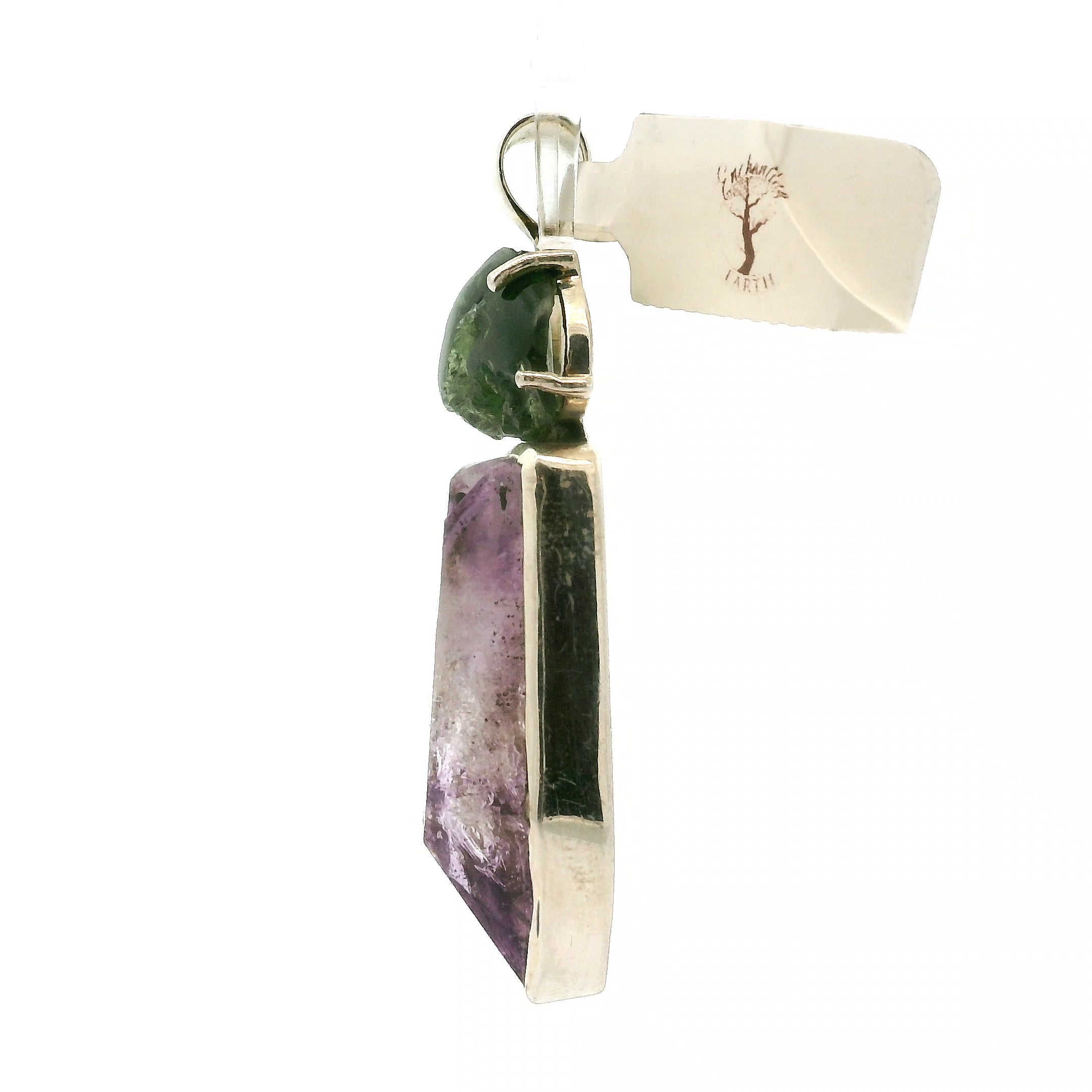 Amethyst with Moldavite Pendant .925 Silver for Intuition, Protection and Transformation