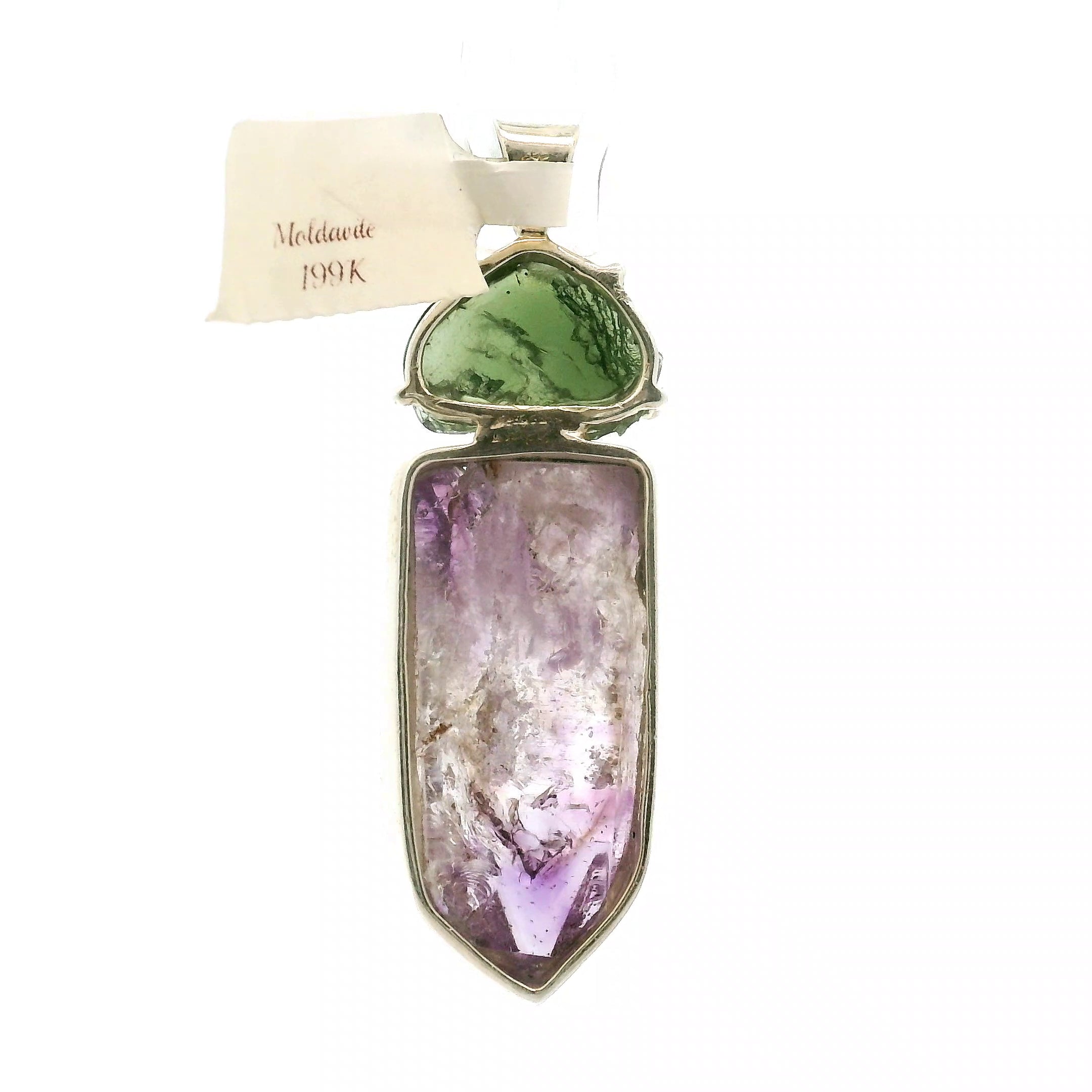 Amethyst with Moldavite Pendant .925 Silver for Intuition, Protection and Transformation