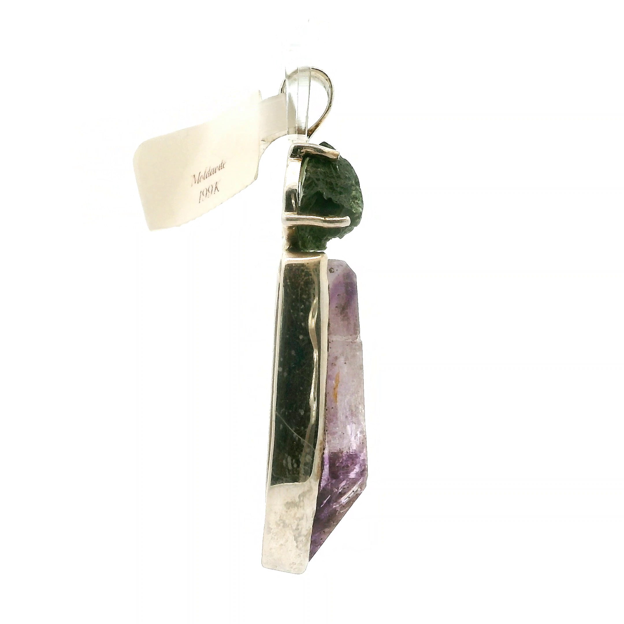 Amethyst with Moldavite Pendant .925 Silver for Intuition, Protection and Transformation