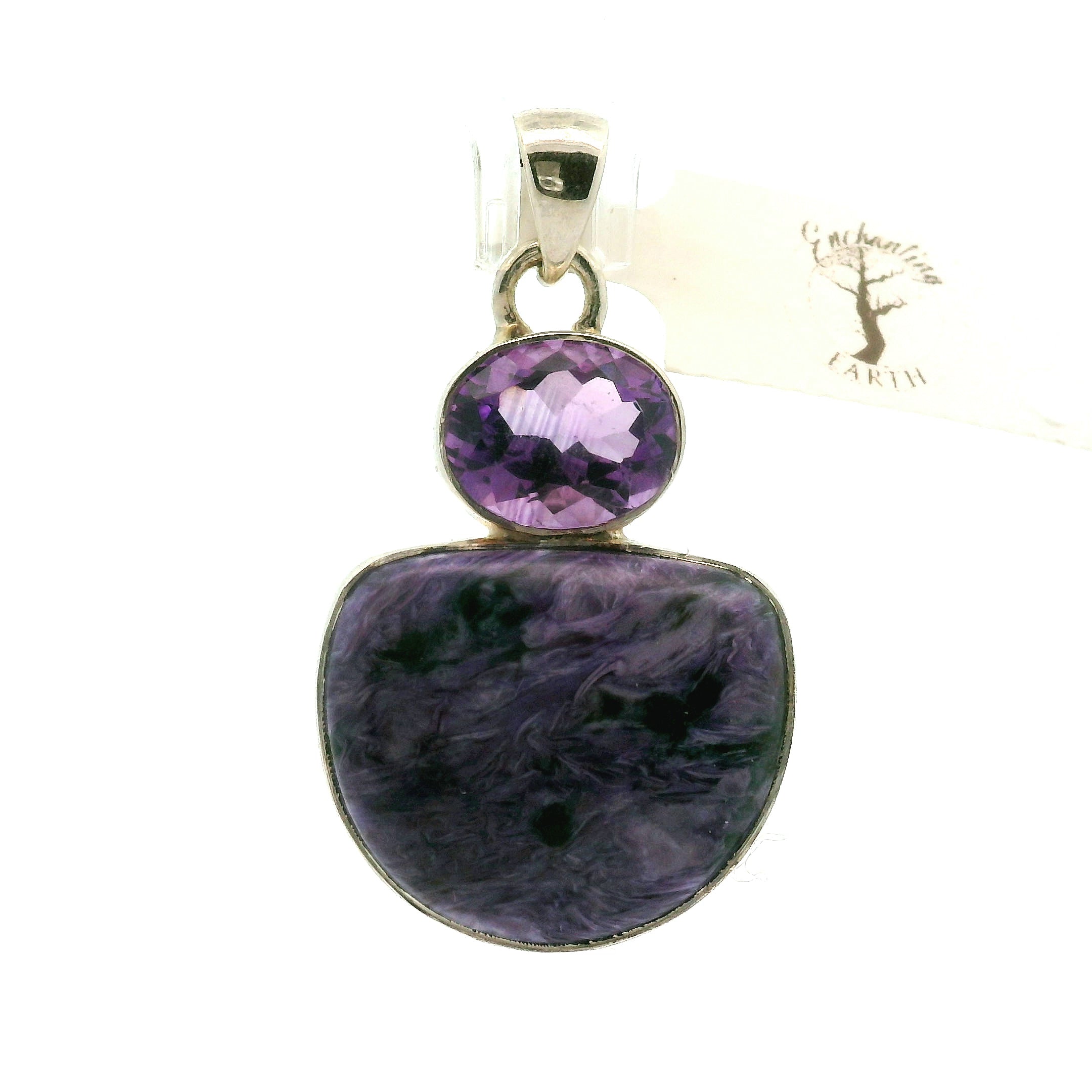 Charoite with Faceted Amethyst Pendant .925 Silver for Enhancing your Intuitive Gifts and Spiritual Transformation