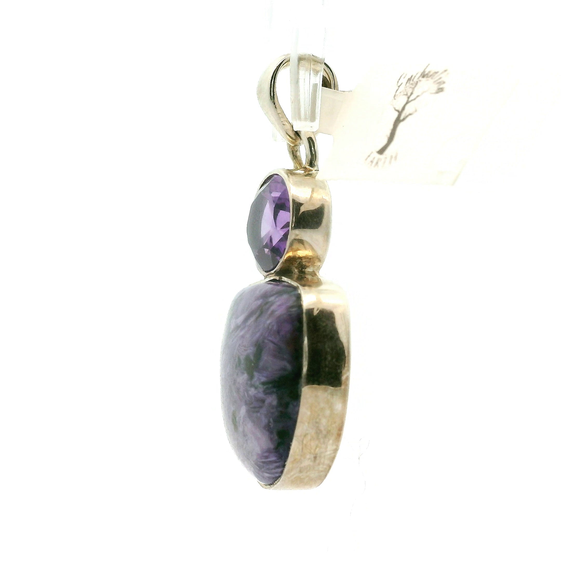 Charoite with Faceted Amethyst Pendant .925 Silver for Enhancing your Intuitive Gifts and Spiritual Transformation
