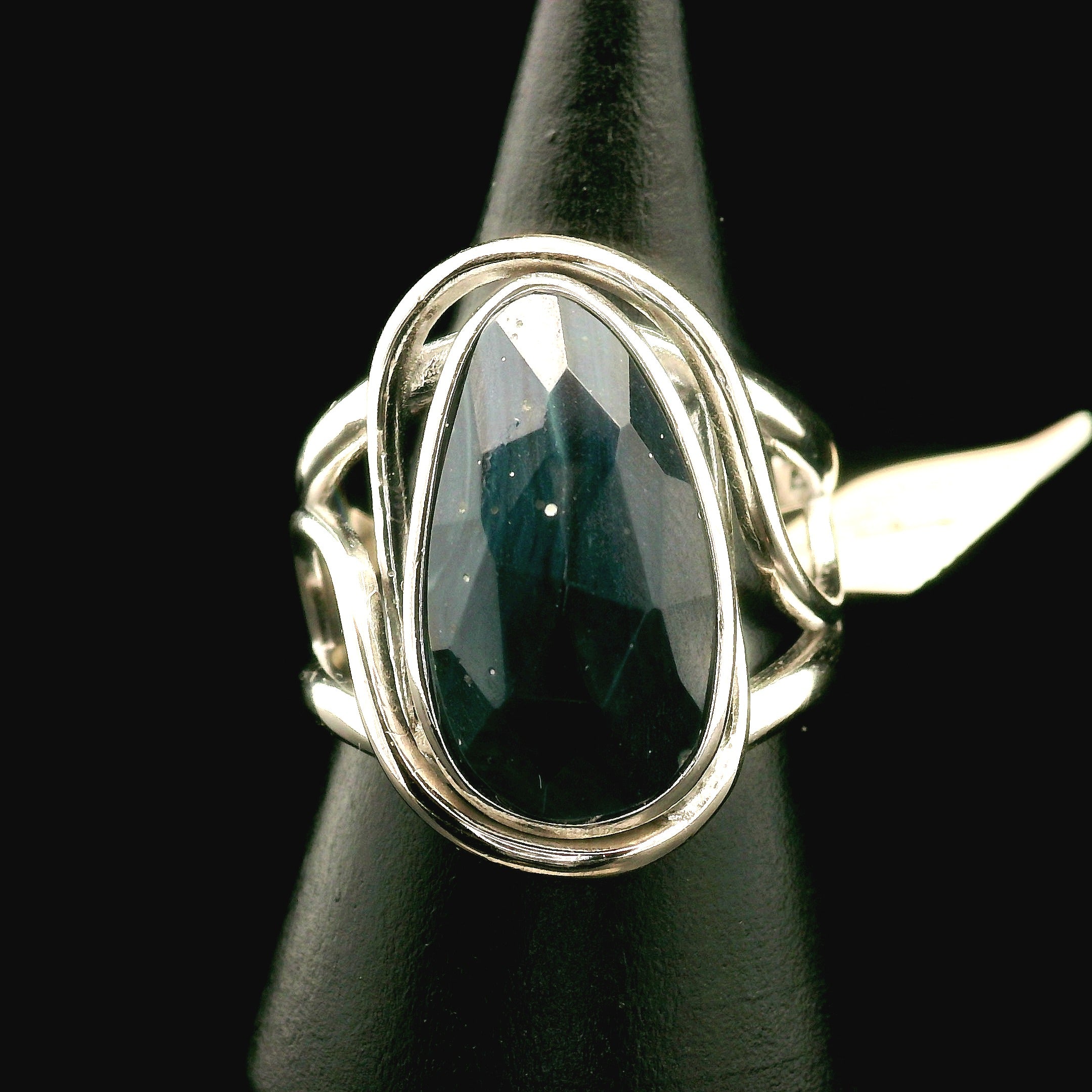 Swedish Blue Glass Cuff Ring 925 Silver for Peace, Protection and Clarity