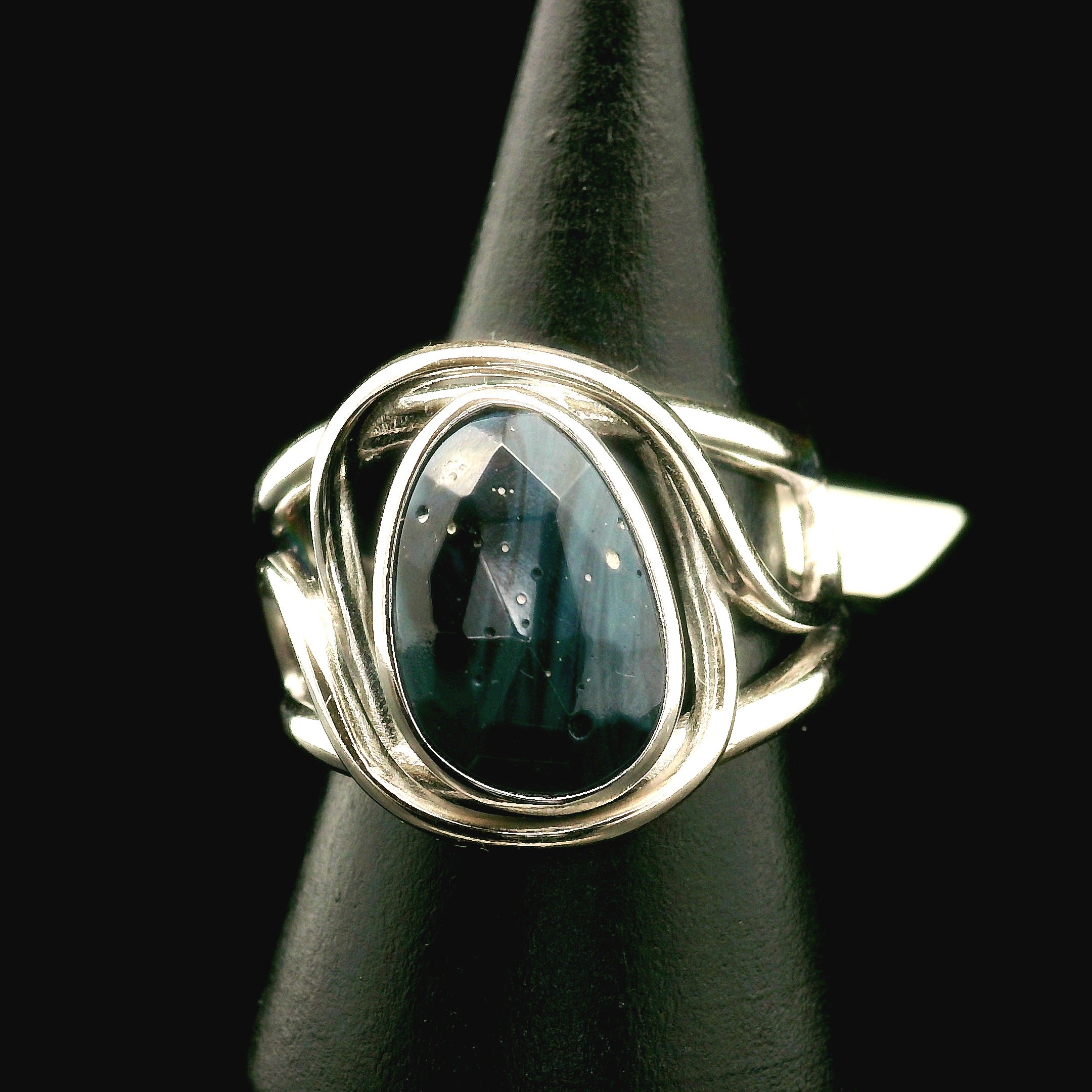 Swedish Blue Glass Cuff Ring 925 Silver for Peace, Protection and Clarity