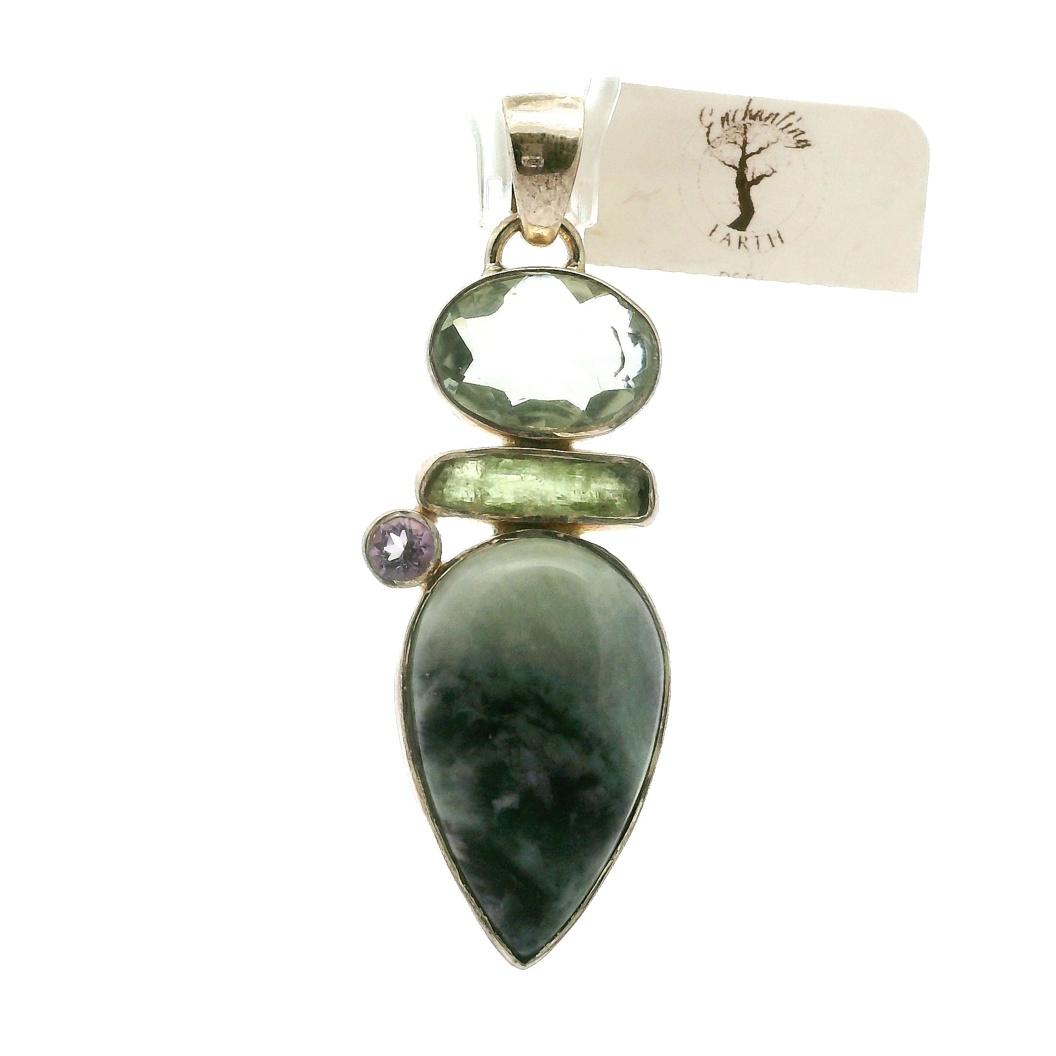 Kammererite Multi-Stone Pendant .925 Silver for Balance, Enlightenment, Harmony and Joy