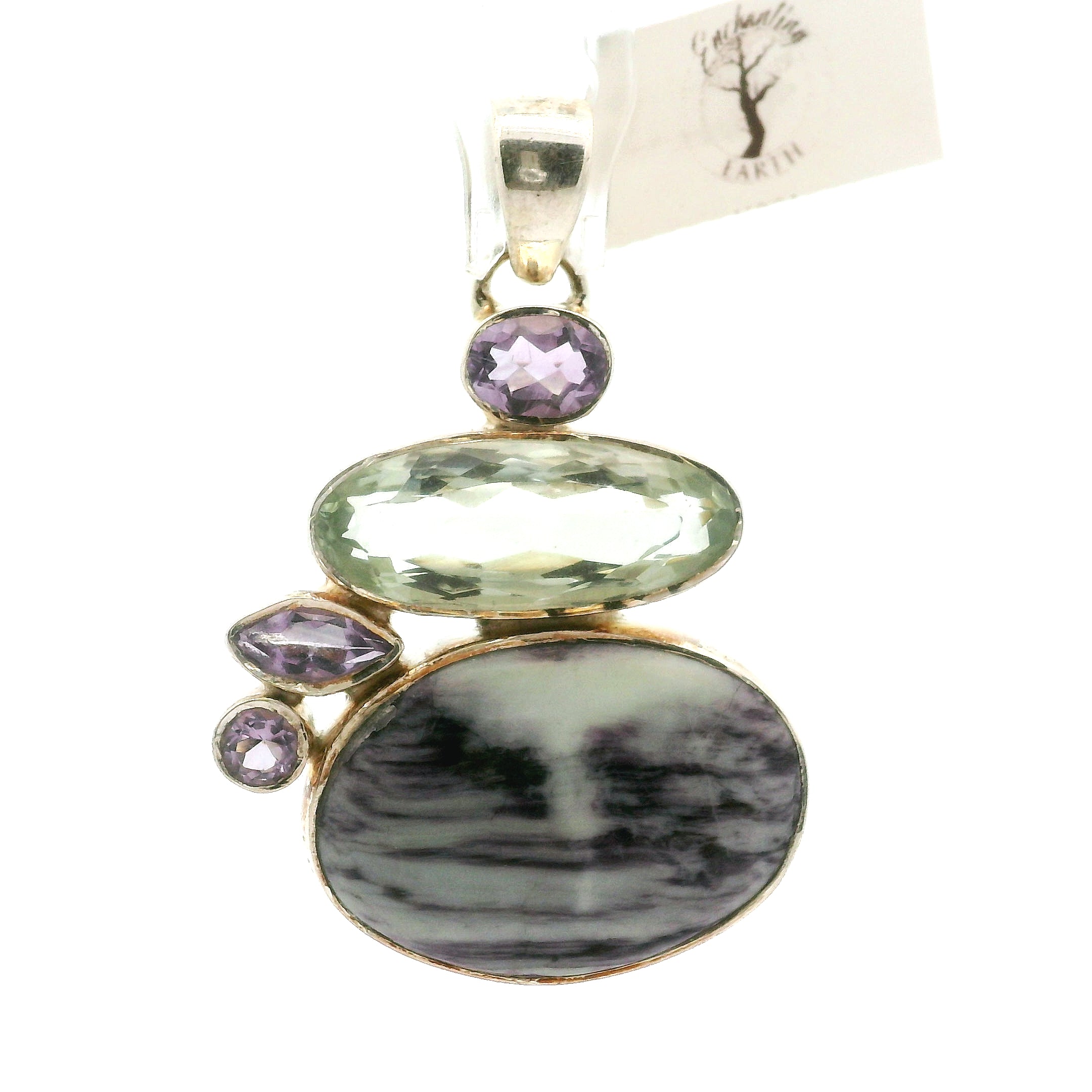 Kammererite Multi-Stone Pendant .925 Silver for Balance, Enlightenment, Harmony and Joy