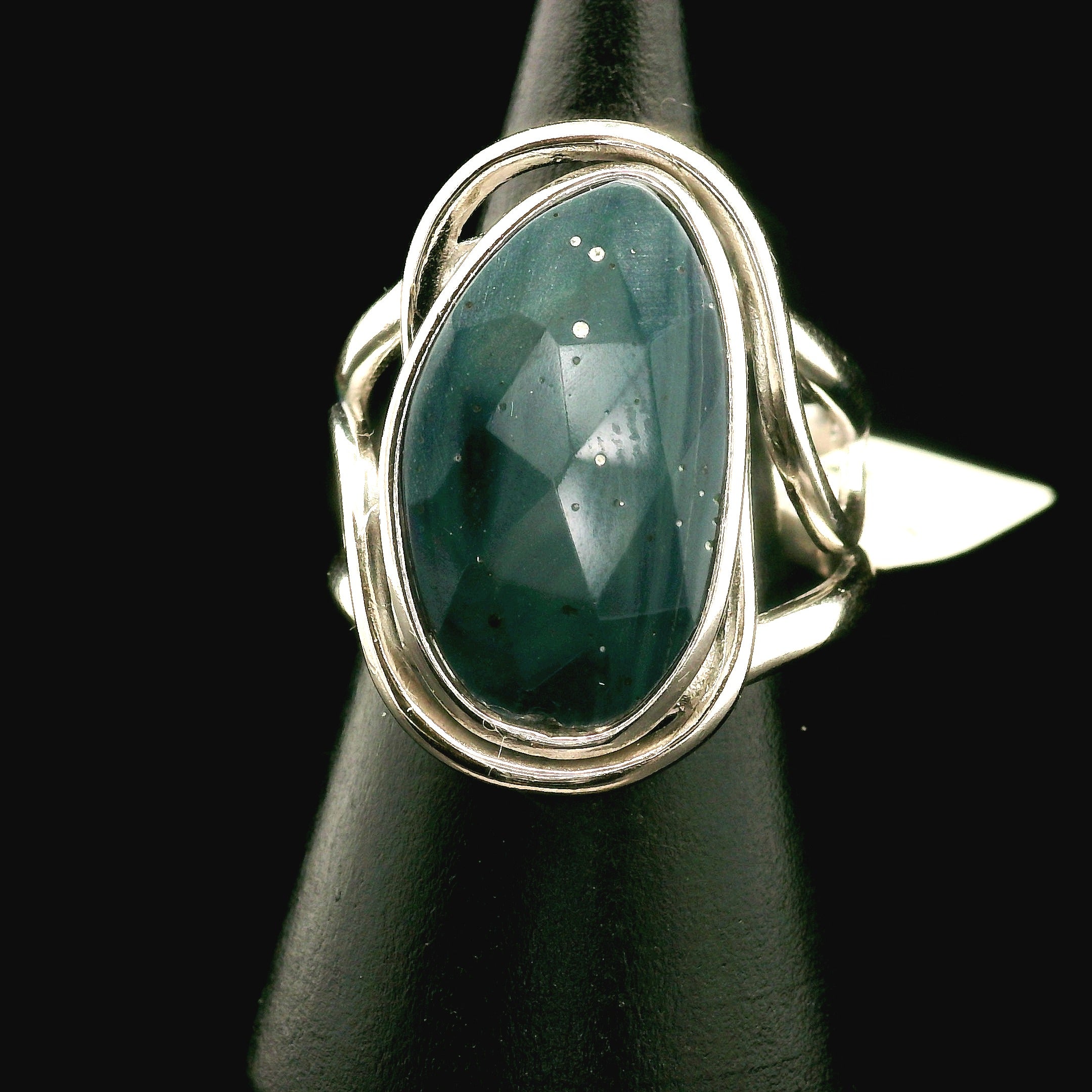 Swedish Blue Glass Cuff Ring 925 Silver for Peace, Protection and Clarity