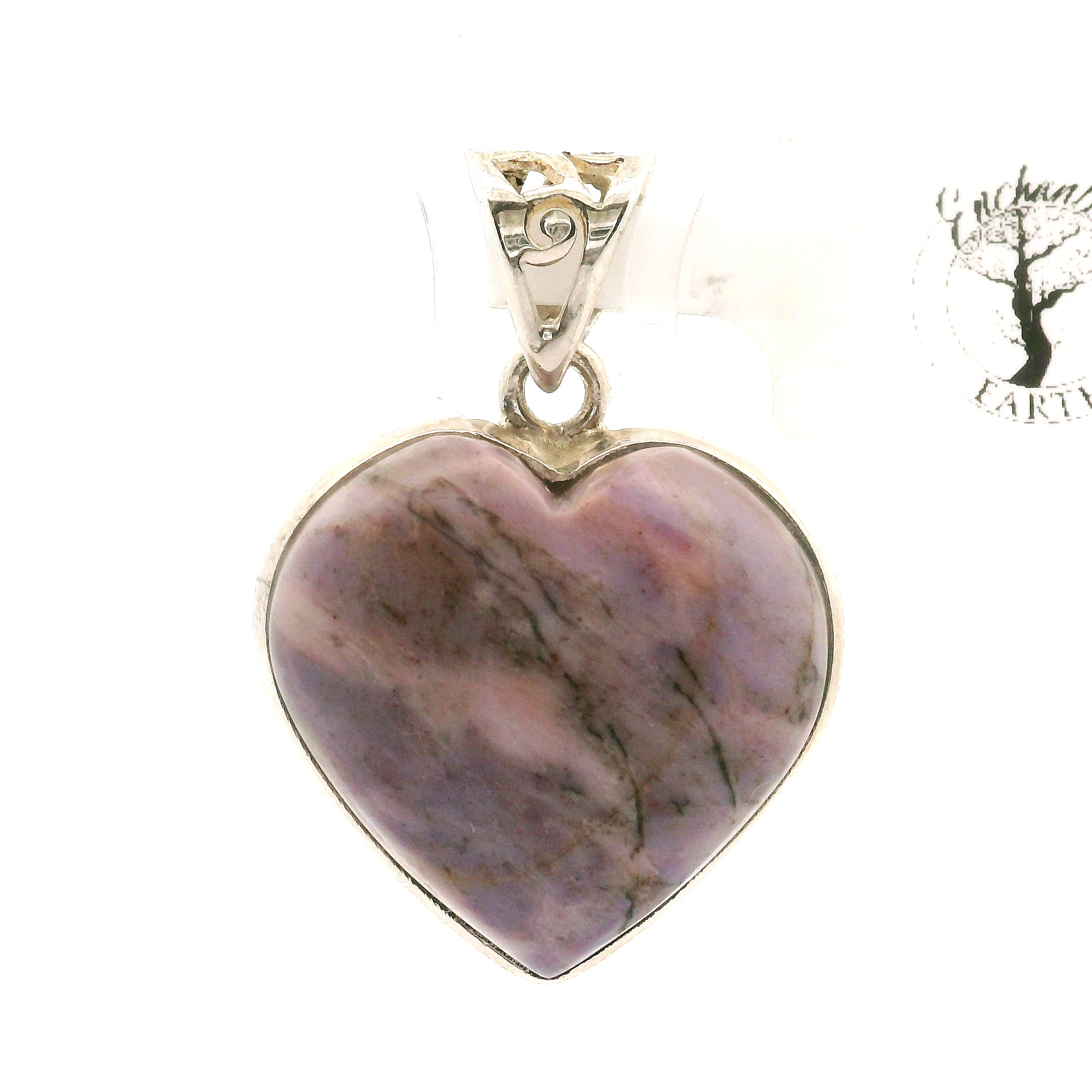Unicorn Jade Heart Pendant .925 Silver for Divine Connection, Love and Wealth