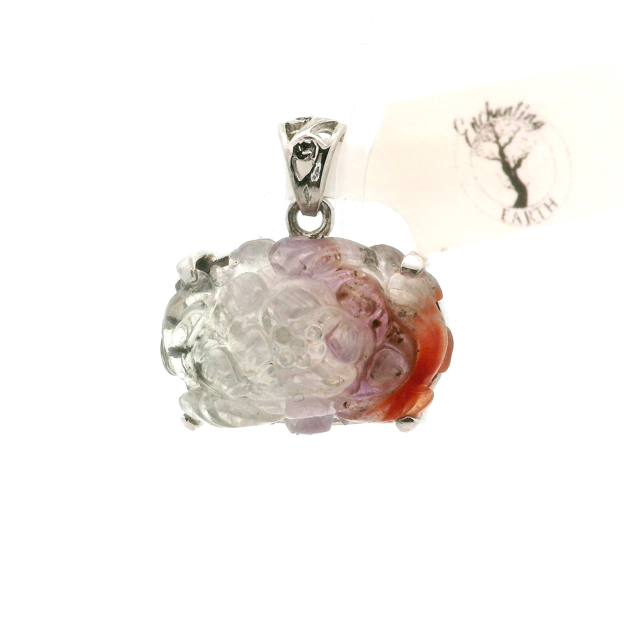 Auralite 23 Lotus Pendant .925 Silver for Intuition and Protection