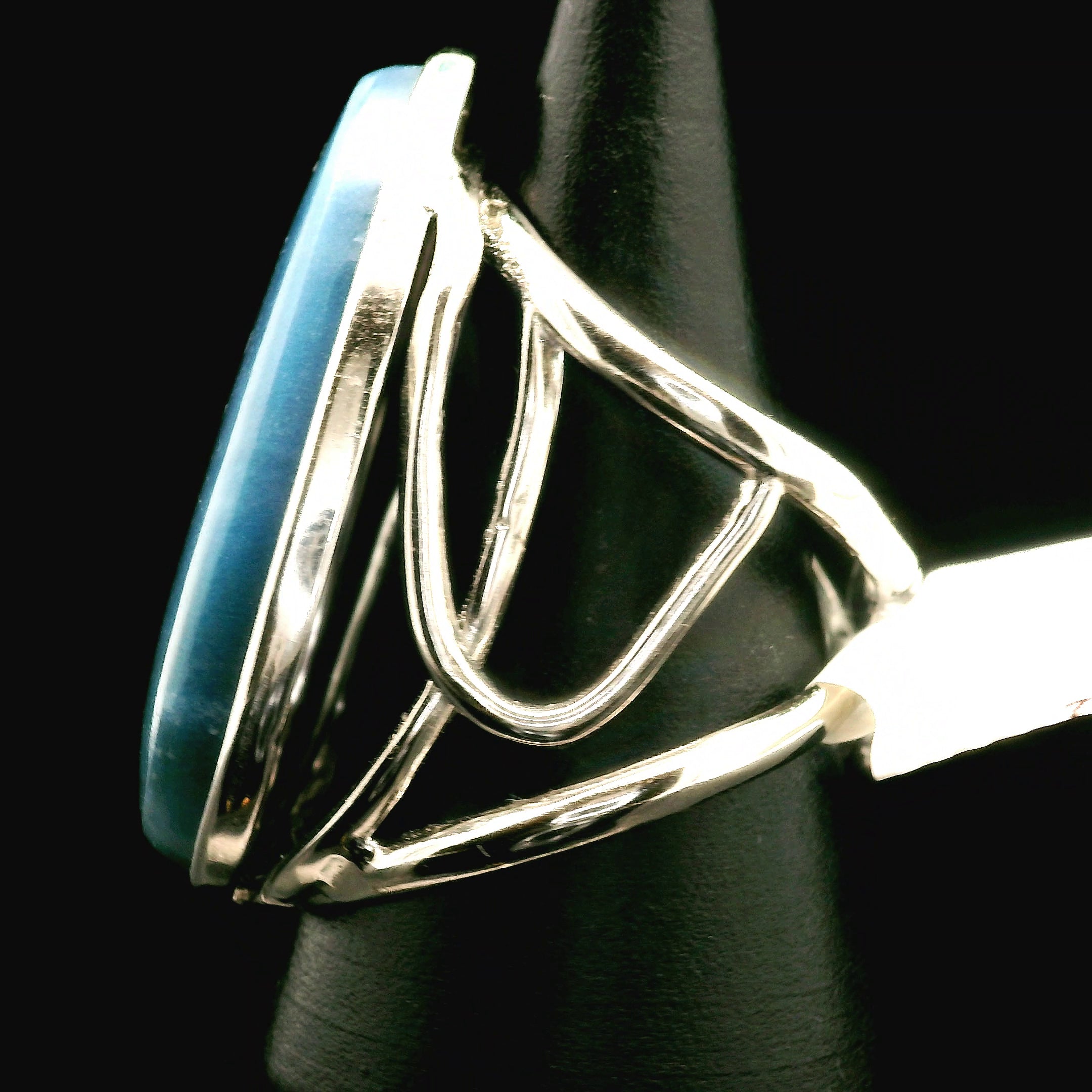 Dianite Siberian Blue Jade Cuff Ring 925 Silver for Divination, Intuitive Gifts, Meditation & Prayer