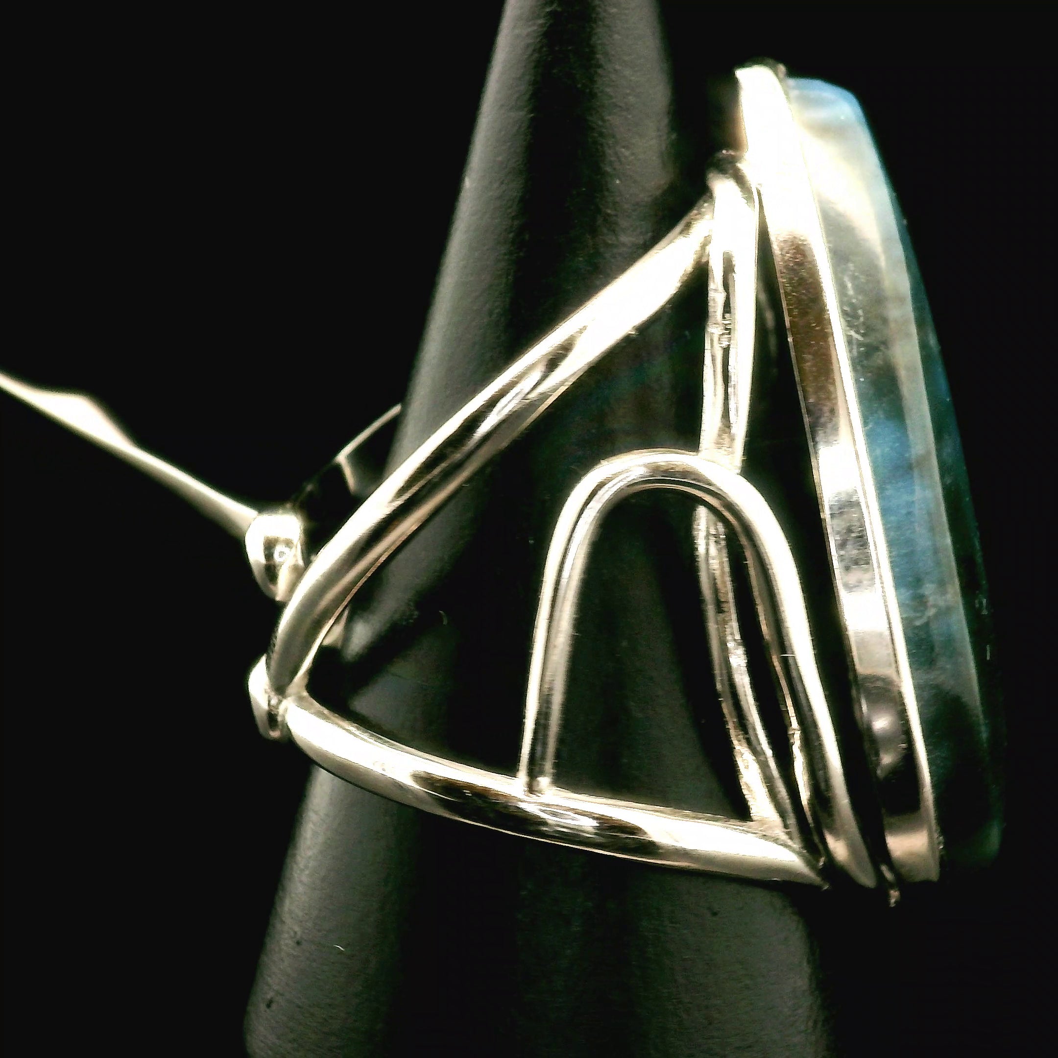 Dianite Siberian Blue Jade Cuff Ring 925 Silver for Divination, Intuitive Gifts, Meditation & Prayer