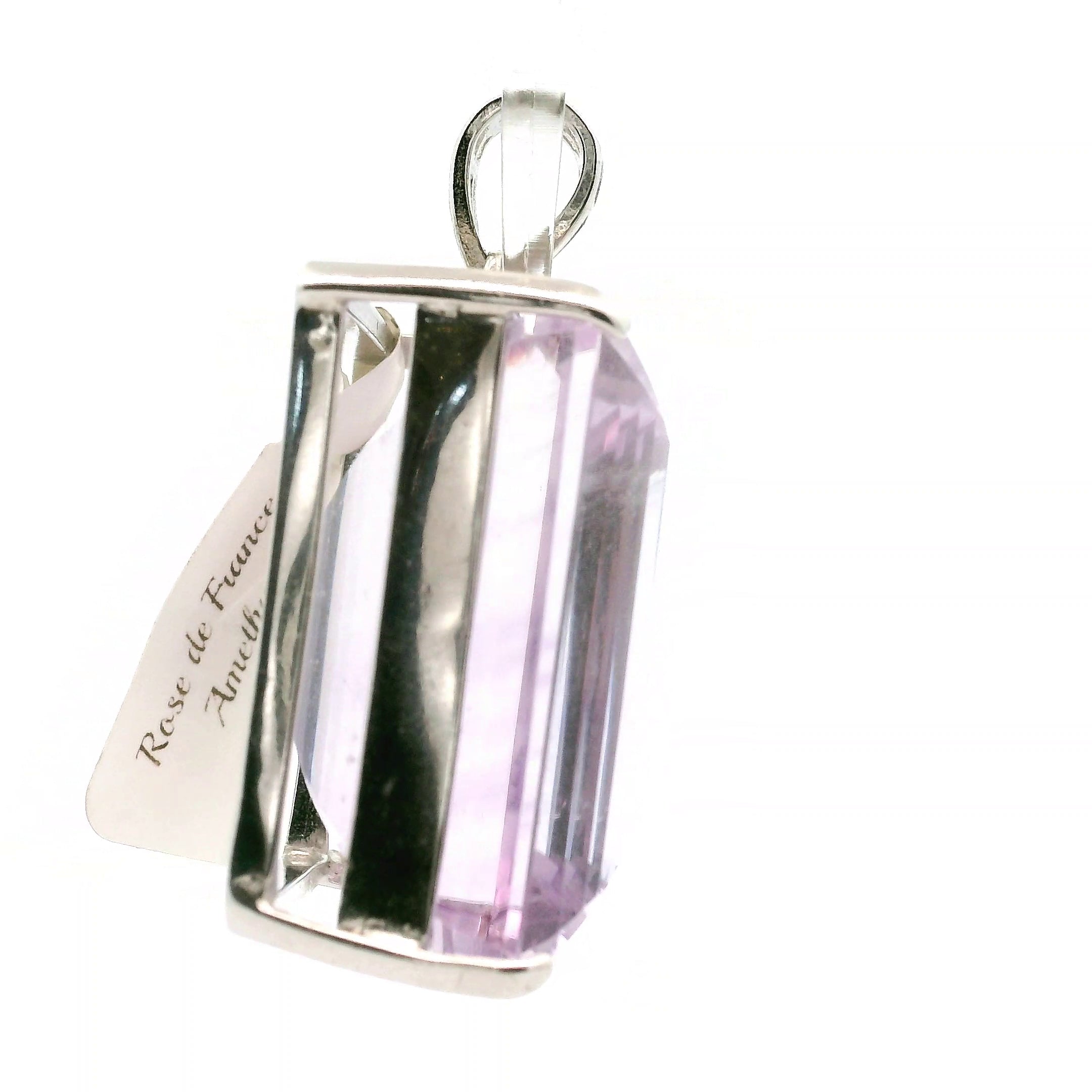 Rose De France Amethyst Large Faceted Pendant .925 Silver for Enhancing Intuition & Connection with Divine