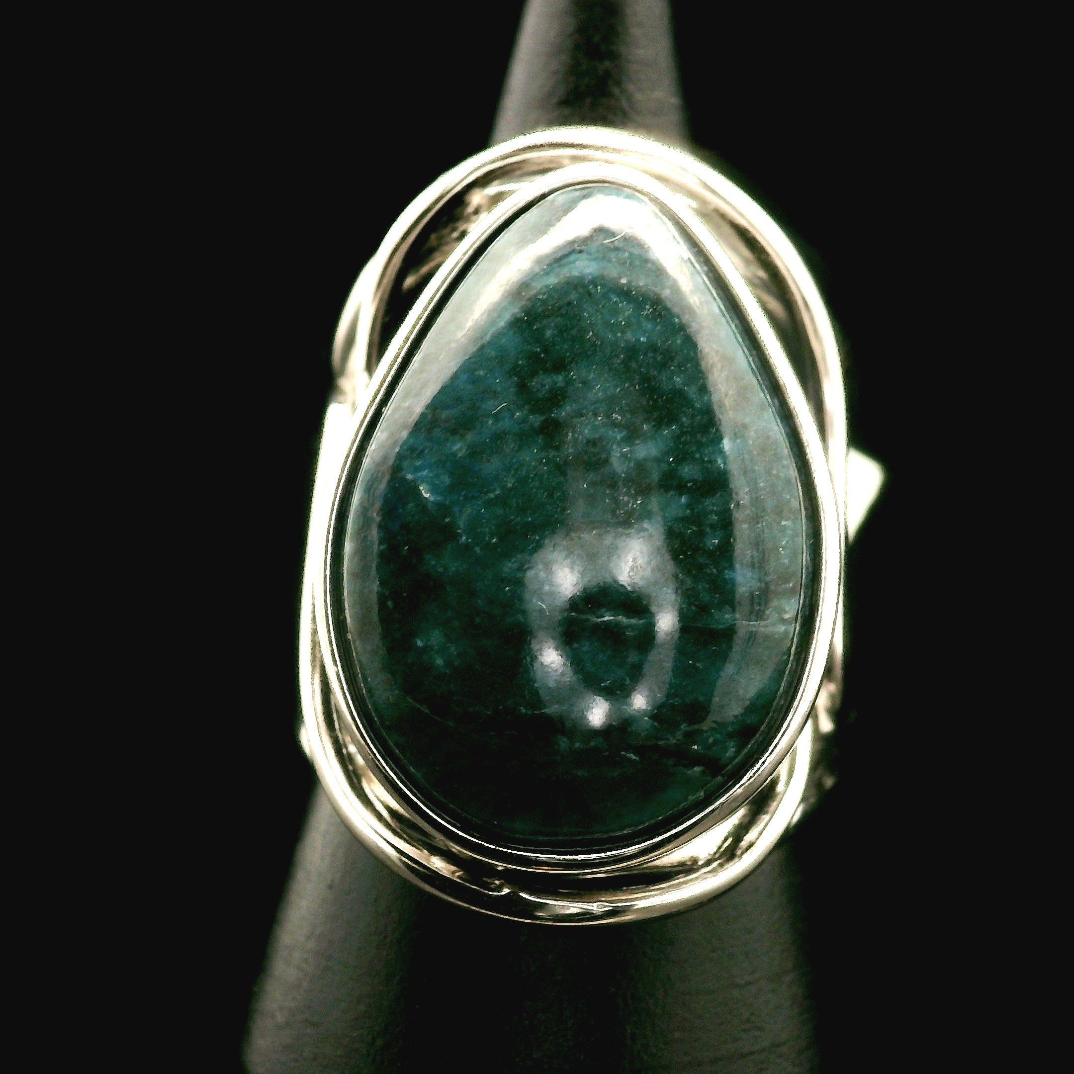 Dianite Siberian Blue Jade Cuff Ring 925 Silver for Divination, Intuitive Gifts, Meditation & Prayer