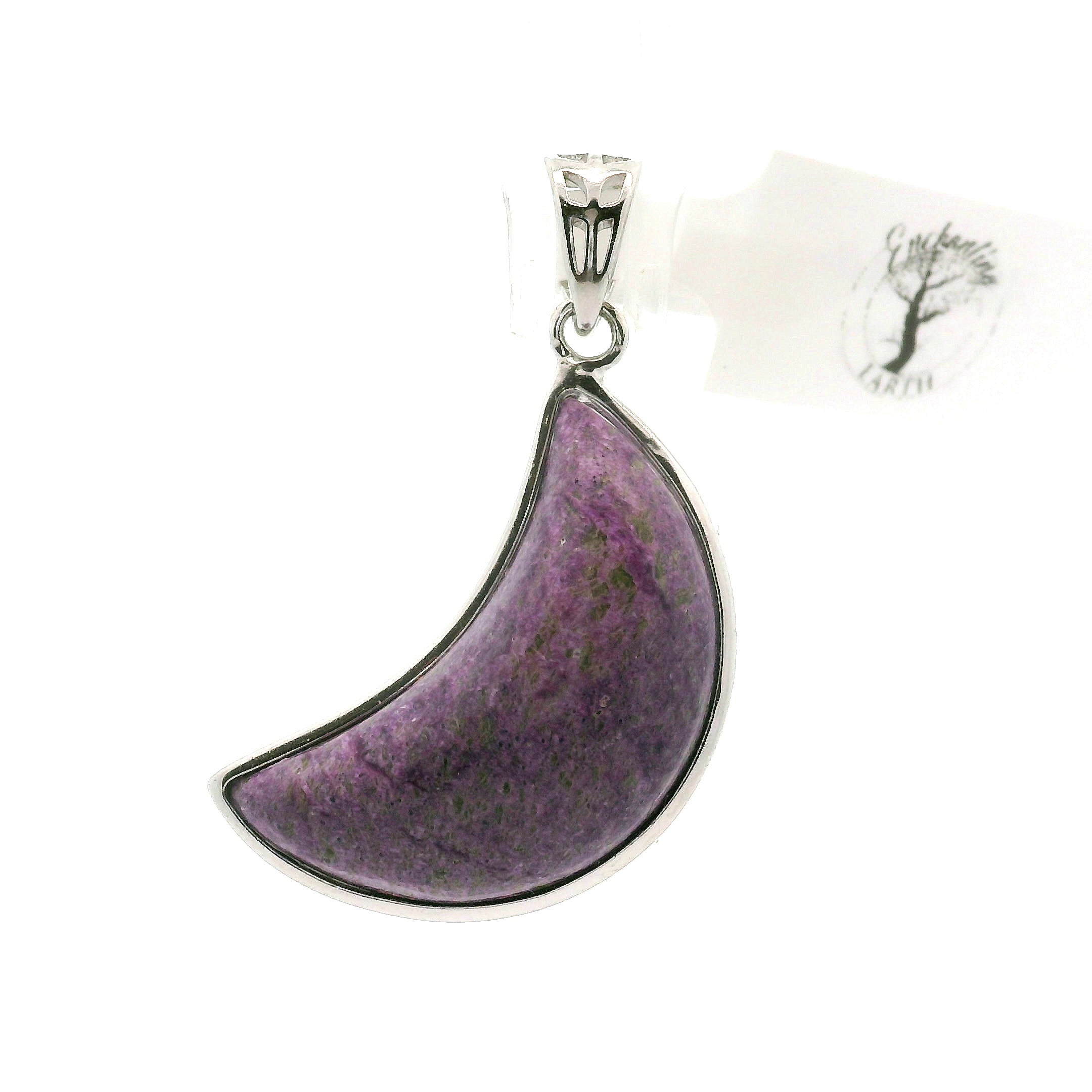 Atlantisite Stichtite in Serpentine Pendant .925 Silver with Rhodium Plating for Emotional Maturity, Inner Peace and Improved Self Esteem